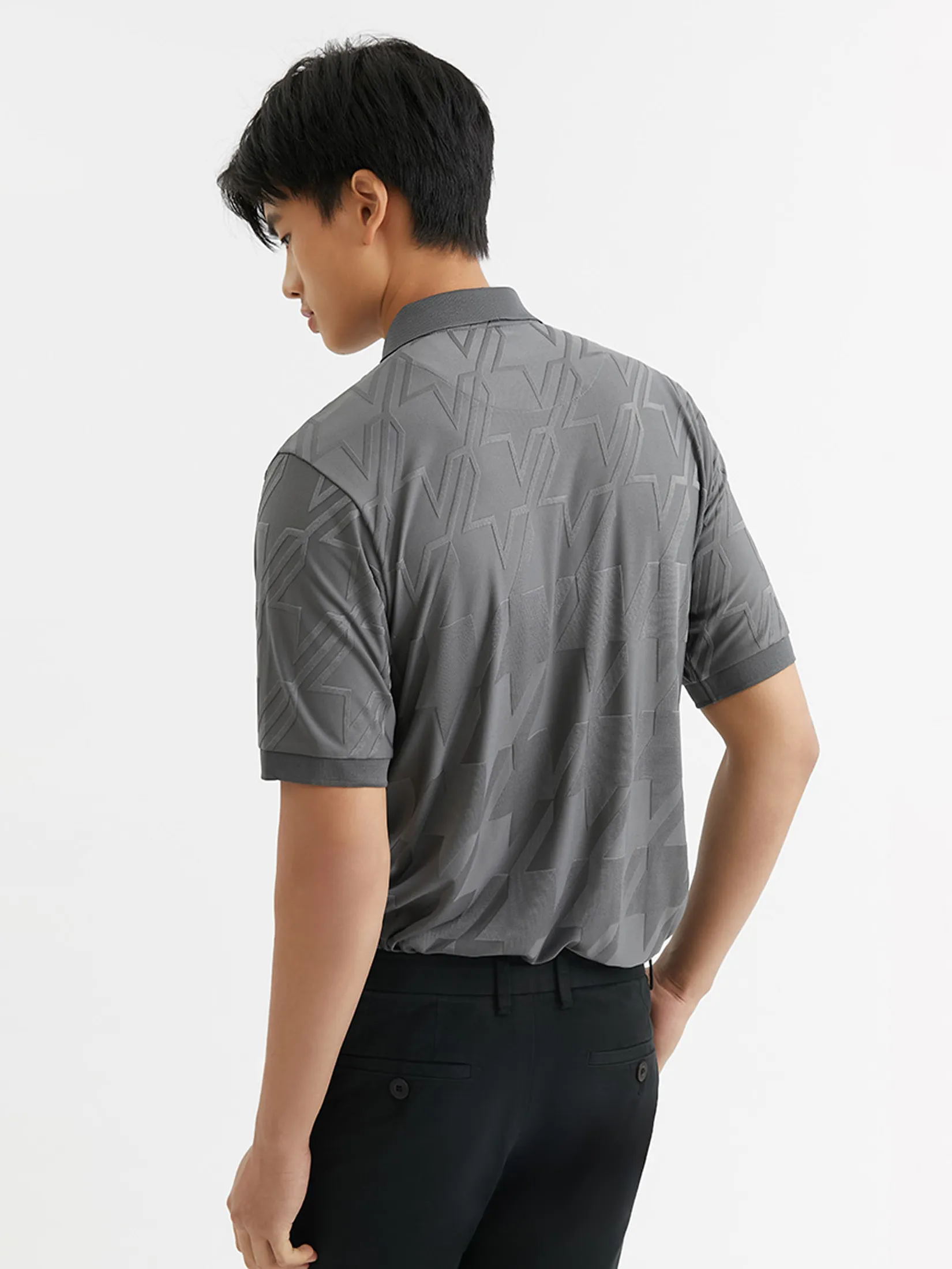 DAPPER Men Houndstooth Jacquard Polo Shirt Grey DAPPER Men Houndstooth Jacquard Polo Shirt Grey