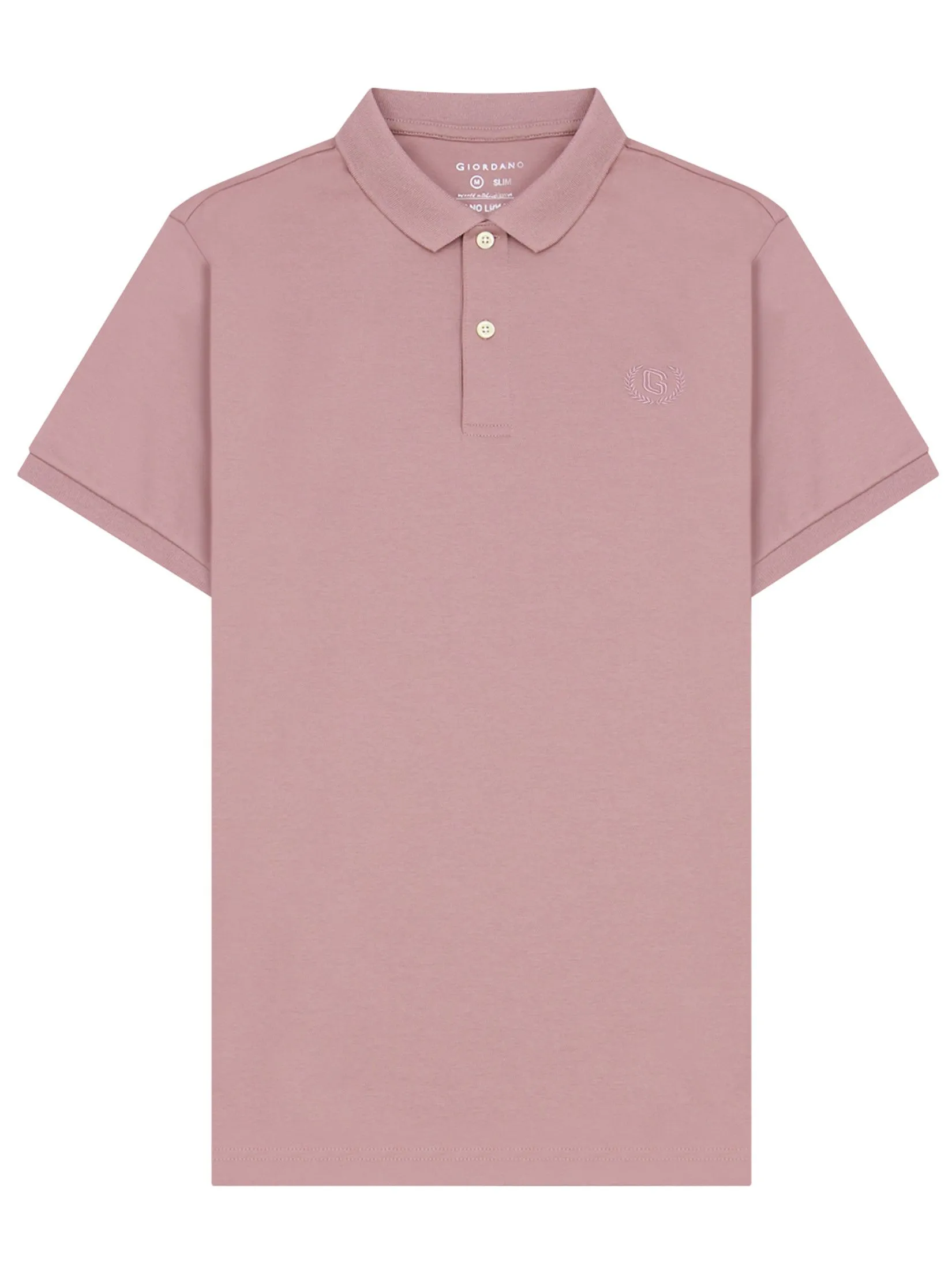GIORDANO Men's Interlock Embroidery Polo (Liquid Touch) Smoky Pink GIORDANO Men's Interlock Embroidery Polo (Liquid Touch) Smoky Pink