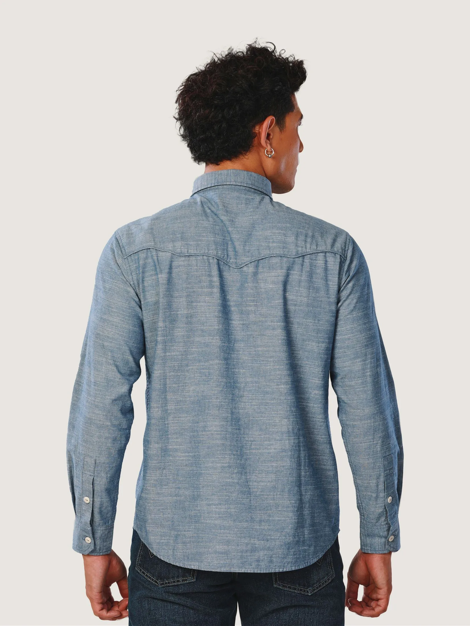 WRANGLER Men's Shirt Long Sleeve Everyday with Wrangler Collection Regular Fit Blue