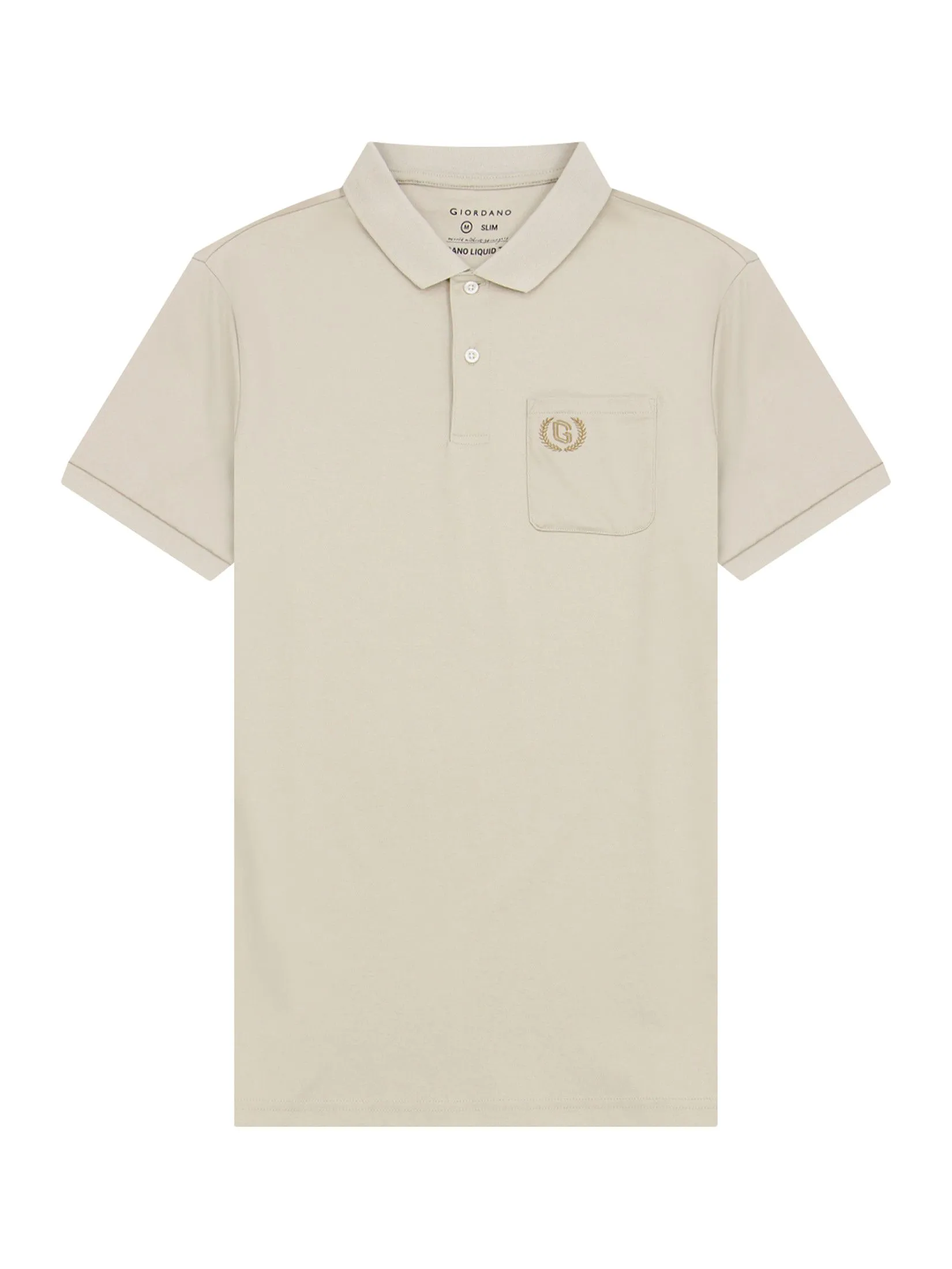 GIORDANO Men's Slim Interlock Plain Polo (Liquid Touch)  Creamware khaki GIORDANO Men's Slim Interlock Plain Polo (Liquid Touch)  Creamware khaki