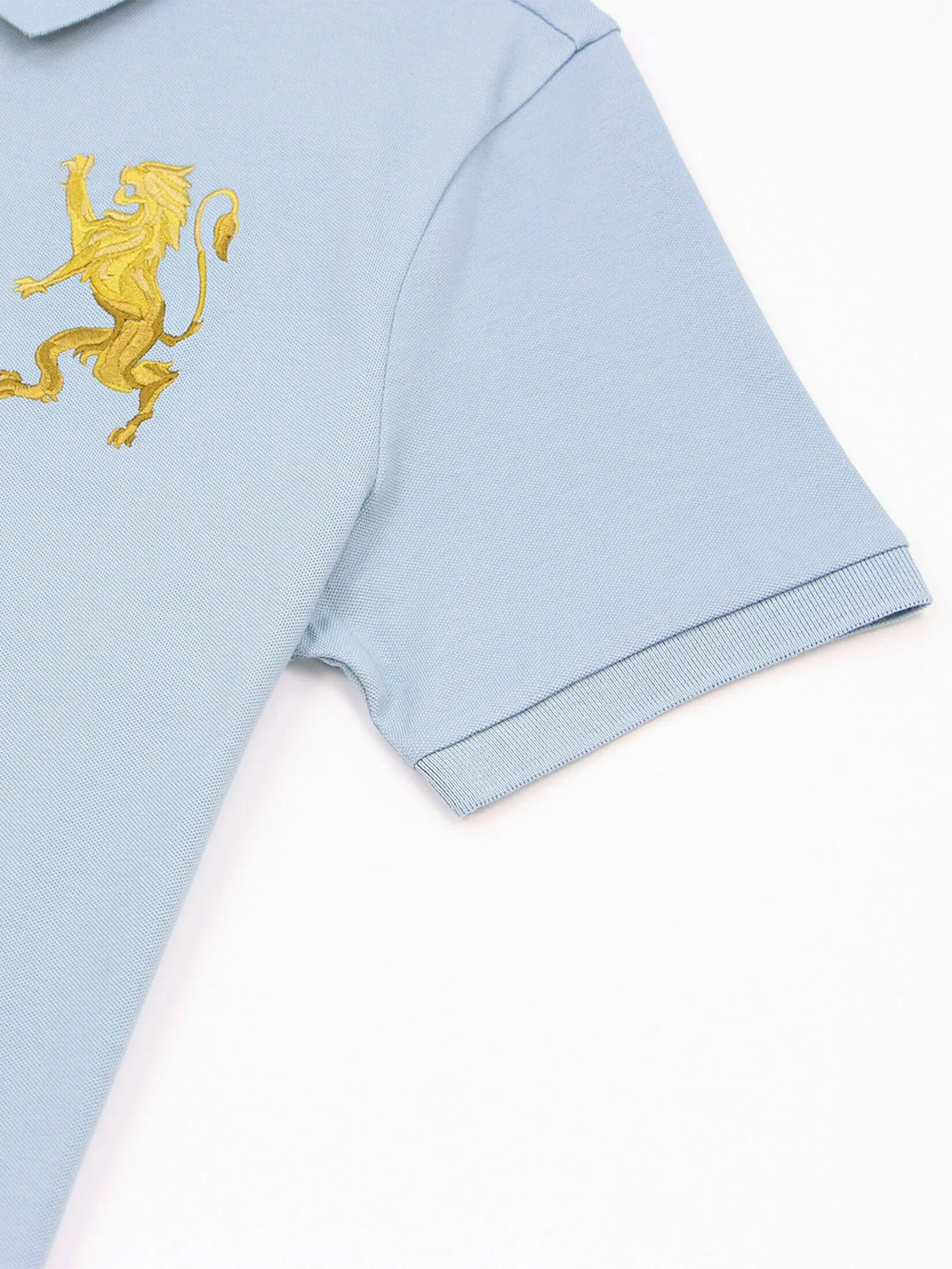 GIORDANO Men's Lycra Pique Embroidery Polo (3D Lion) Tourmailine blue GIORDANO Men's Lycra Pique Embroidery Polo (3D Lion) Tourmailine blue
