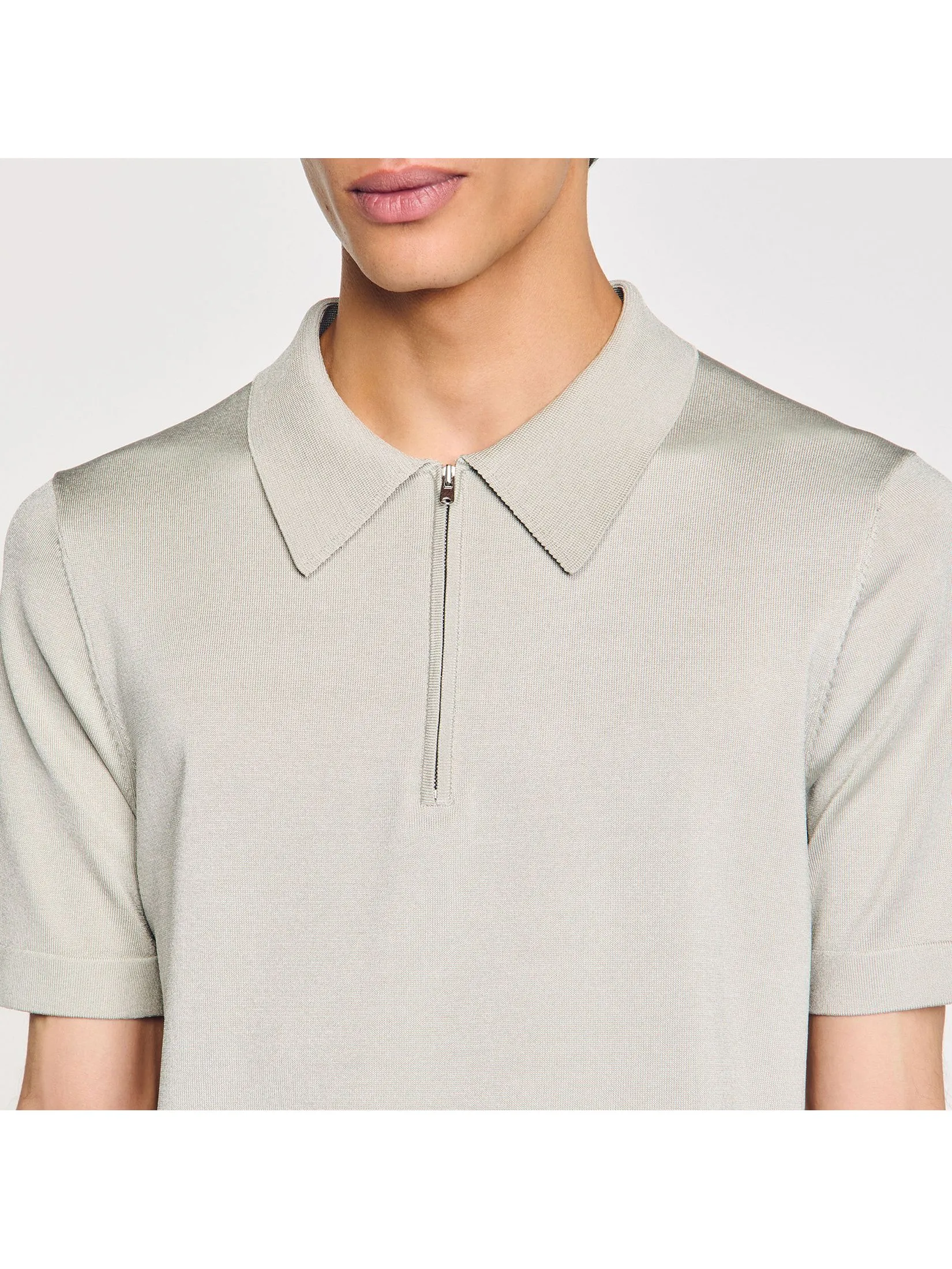 SANDRO Knitted Polo Shirt With Zip Collar SANDRO Knitted Polo Shirt With Zip Collar