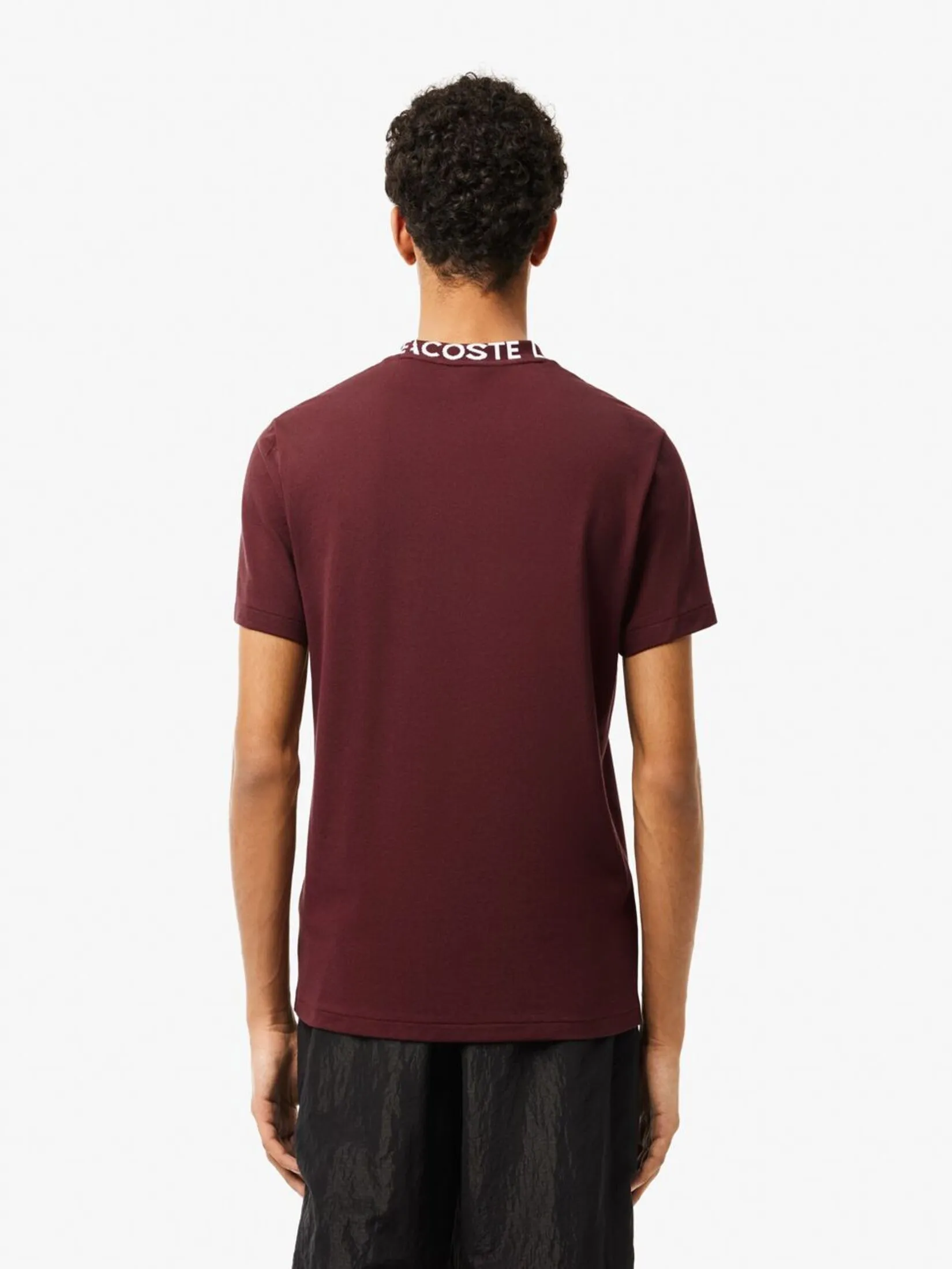 LACOSTE Jacquard Neck Piqu  Logo T-shirt Red LACOSTE Jacquard Neck Piqu  Logo T-shirt Red