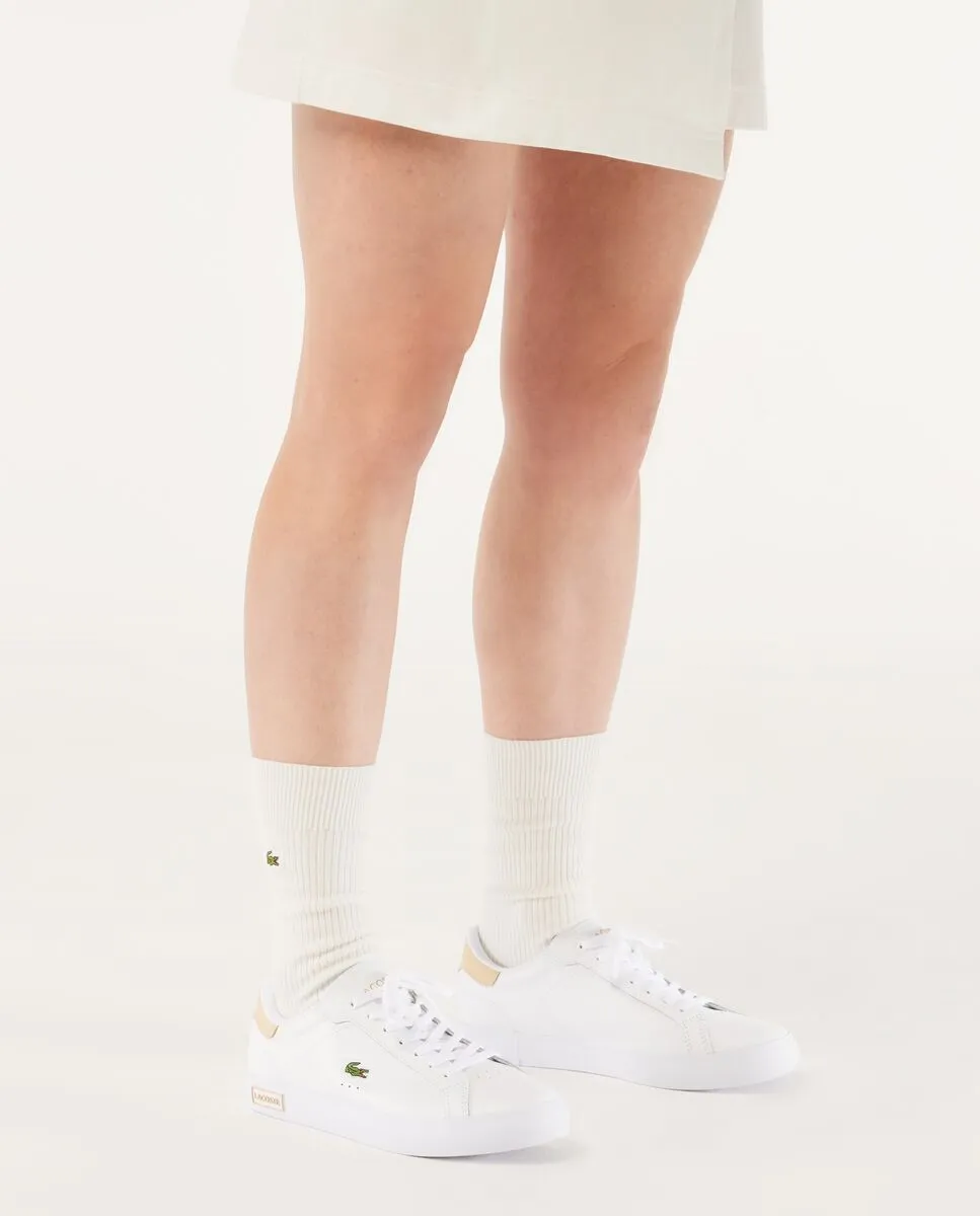 LACOSTE White Women’s Powercourt Logo Tongue Leather Trainers LACOSTE White Women’s Powercourt Logo Tongue Leather Trainers