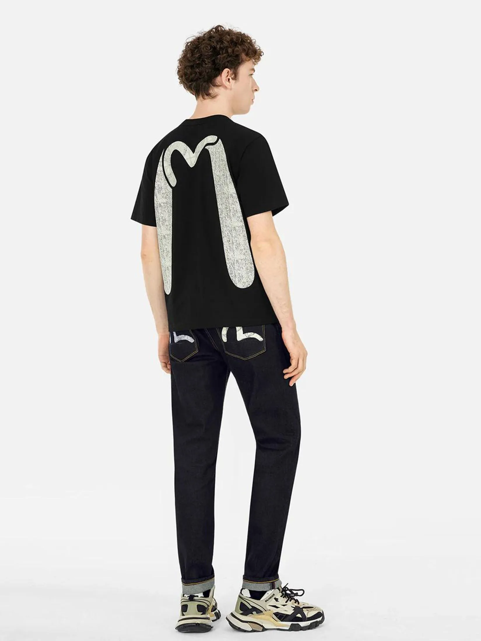 EVISU Men T-shirt Weathered Seagull Daicock Print Regular Fit Black EVISU Men T-shirt Weathered Seagull Daicock Print Regular Fit Black