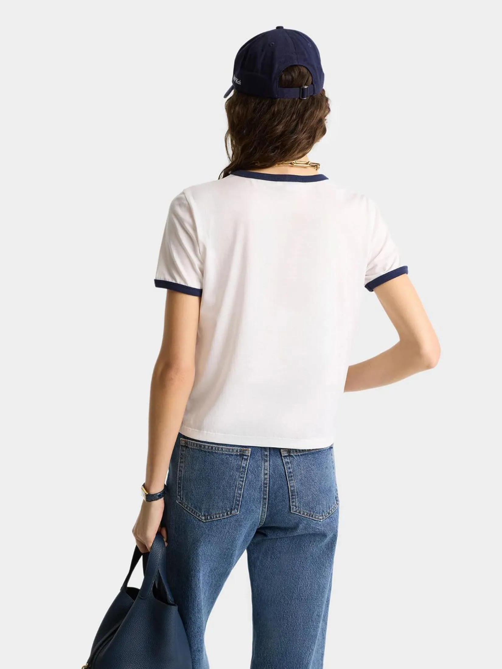 SPORTY & RICH Unisex Tee California Emblem Ringer - White/Navy SPORTY & RICH Unisex Tee California Emblem Ringer - White/Navy