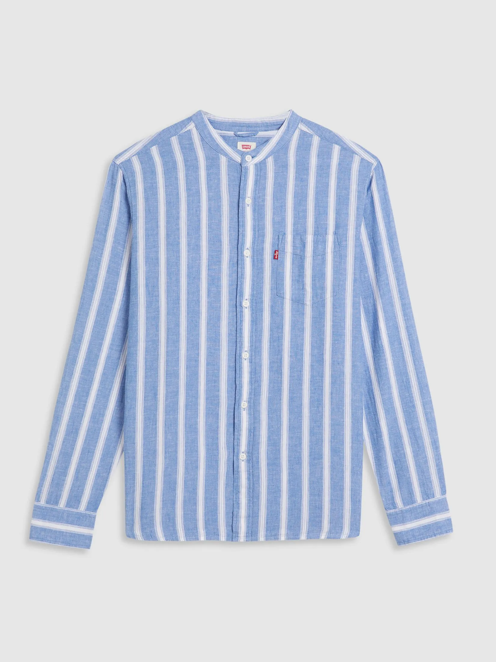 LEVI'S Men's Banded Collar 1 Pocket Shirt Blue LEVI'S Men's Banded Collar 1 Pocket Shirt Blue