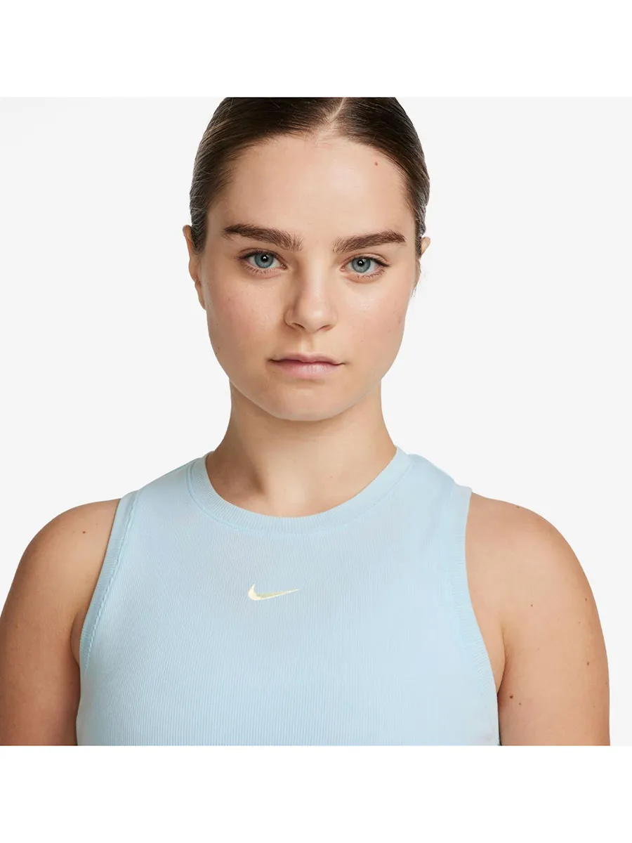 NIKE Women Cropped Tank Sportswear Essentials Ribbed Glacier Blue/Sail NIKE Women Cropped Tank Sportswear Essentials Ribbed Glacier Blue/Sail