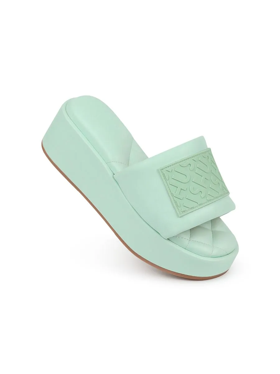 SHU WOMEN  NAMETAG PALETTE SOFT 2" SLIDE WEDGES - GREEN MINT SHU WOMEN  NAMETAG PALETTE SOFT 2" SLIDE WEDGES - GREEN MINT