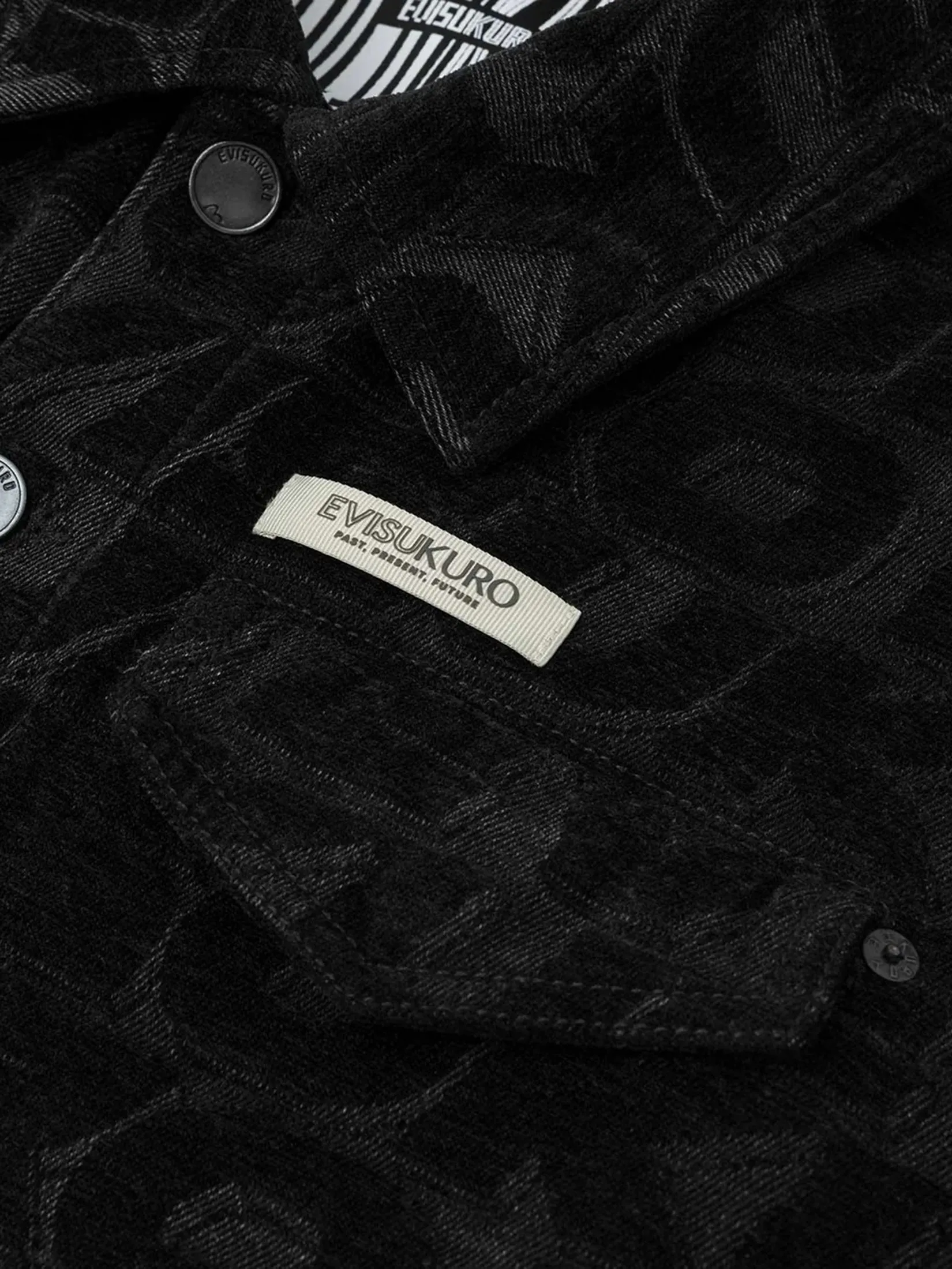 EVISU Men Work Jacket Allover EVISUKURO Jacquard Regular Fit Black EVISU Men Work Jacket Allover EVISUKURO Jacquard Regular Fit Black
