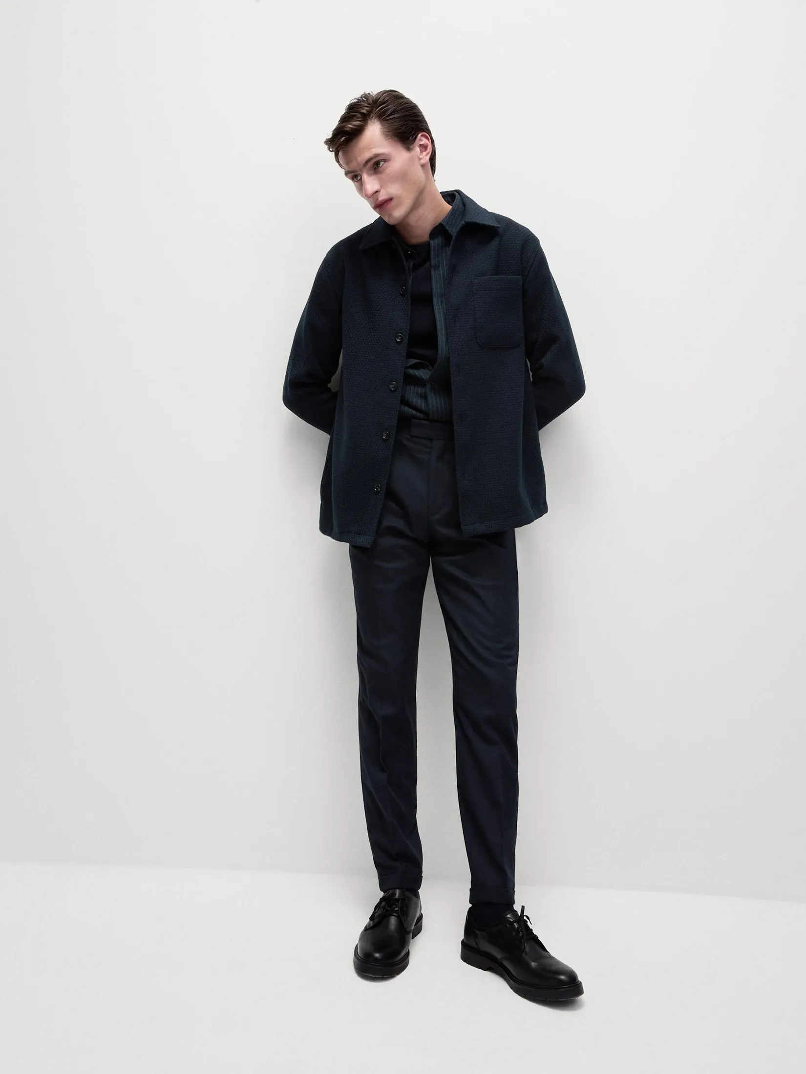 MARKS & SPENCER Men Shirt Waffle Overshirt Navy Mix MARKS & SPENCER Men Shirt Waffle Overshirt Navy Mix
