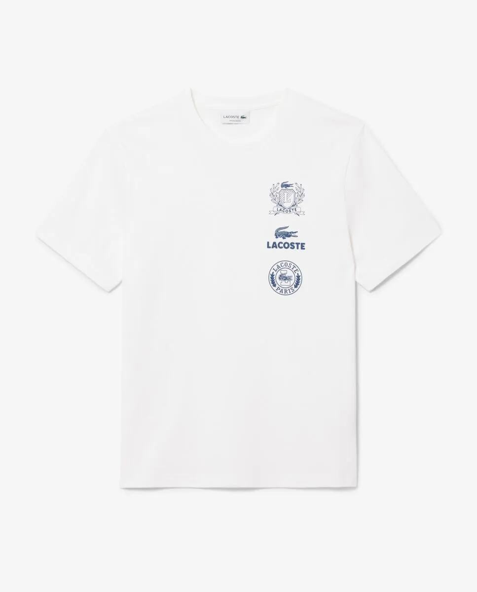 LACOSTE Regular Fit Printed Jersey T-Shirt White LACOSTE Regular Fit Printed Jersey T-Shirt White