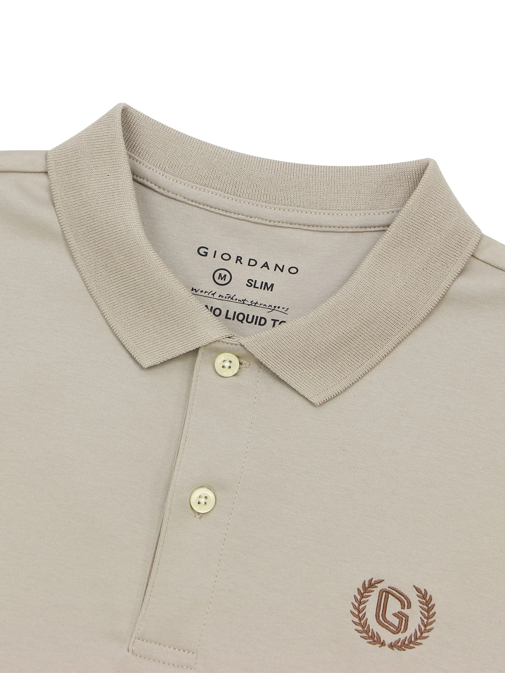 GIORDANO Men's Interlock Embroidery Polo (Liquid Touch) Cashmere Khaki GIORDANO Men's Interlock Embroidery Polo (Liquid Touch) Cashmere Khaki