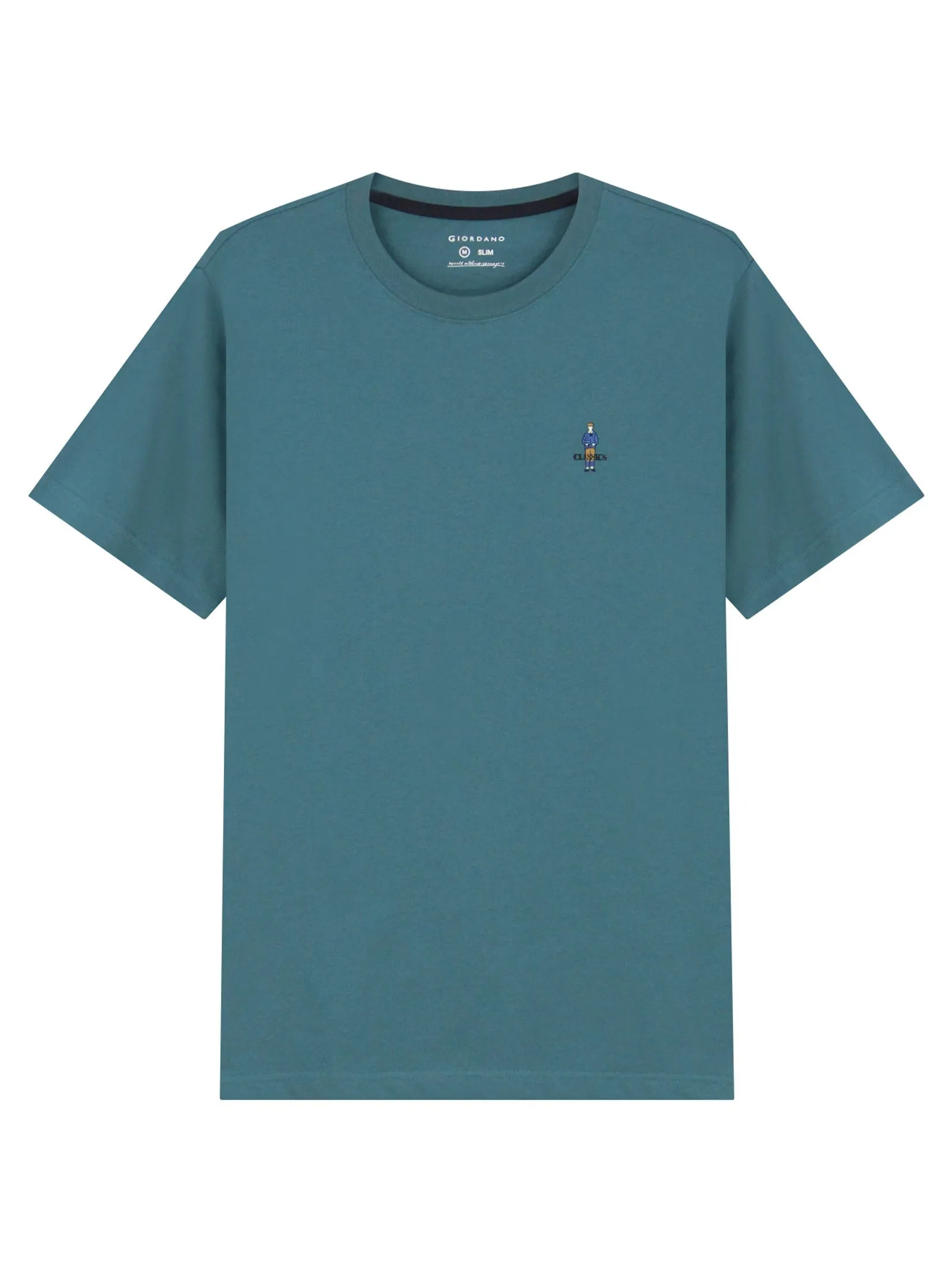 GIORDANO Men's Slim Cotton Embroidery Tee (Classic Man) Deep Emerald green GIORDANO Men's Slim Cotton Embroidery Tee (Classic Man) Deep Emerald green