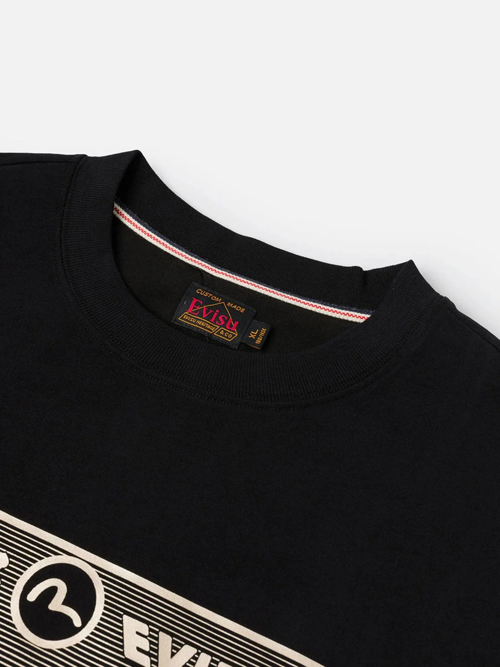 EVISU Men T-Shirt Lion Dance and Mountain Embroidery Relax Fit Black EVISU Men T-Shirt Lion Dance and Mountain Embroidery Relax Fit Black