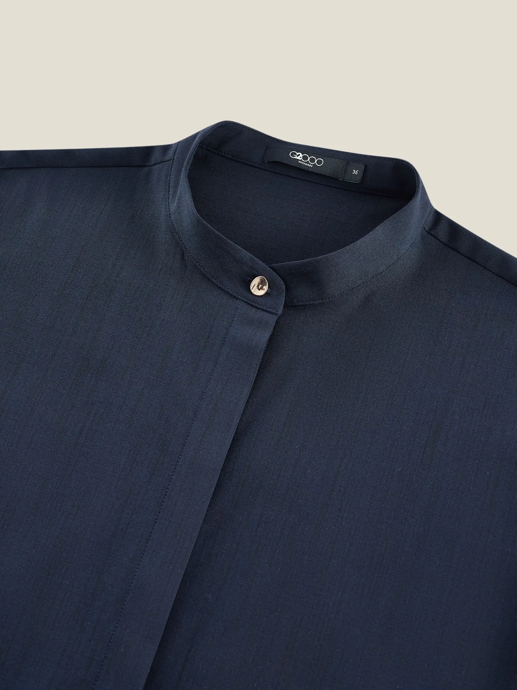 G2000 Women Clothing Stand Collar Shirt Dress Shift Shape - Navy G2000 Women Clothing Stand Collar Shirt Dress Shift Shape - Navy