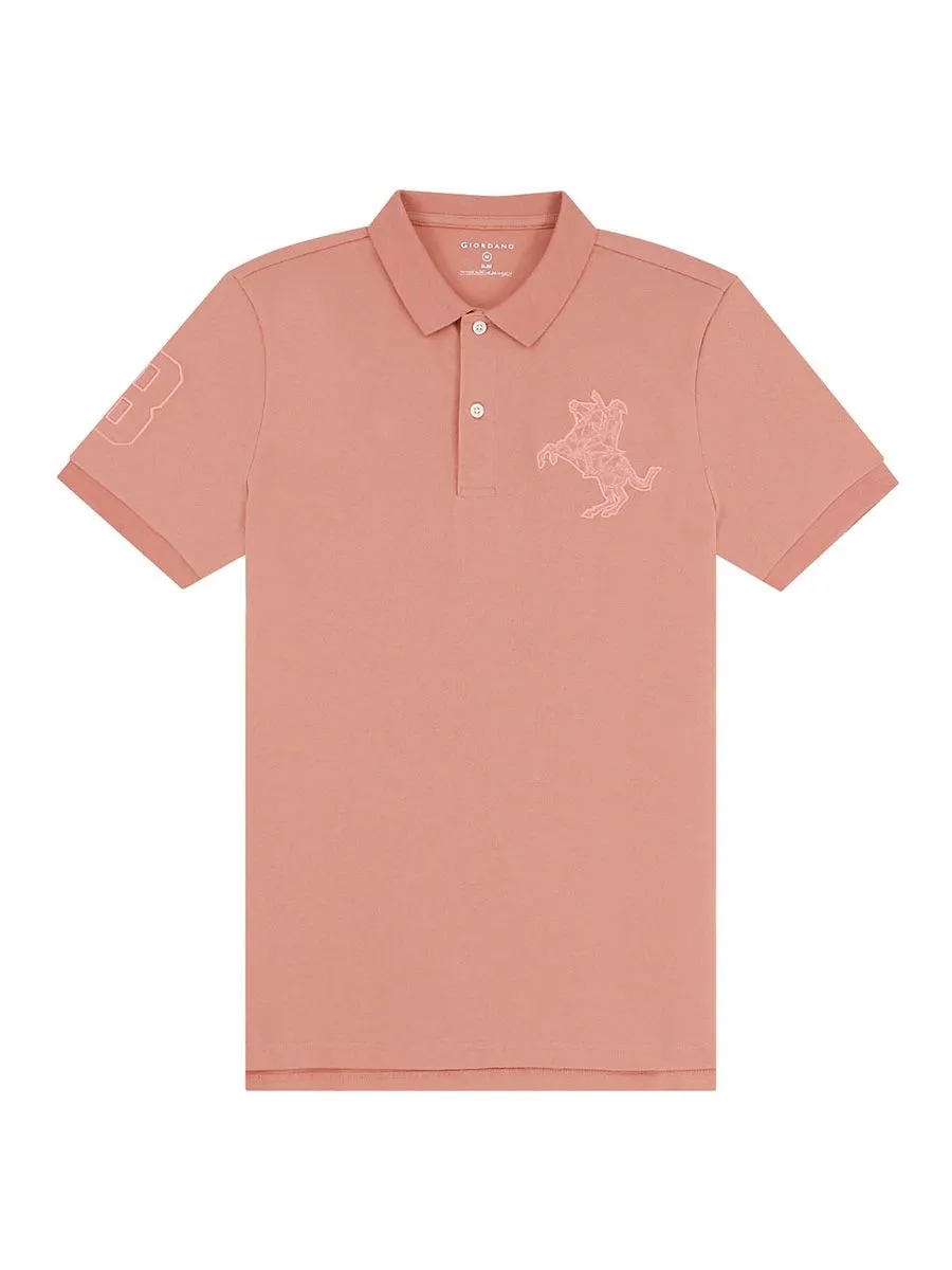 GIORDANO Men's Pique Slim Fit Embroidery Napoleon Polo  Rose Dawn Pink GIORDANO Men's Pique Slim Fit Embroidery Napoleon Polo  Rose Dawn Pink