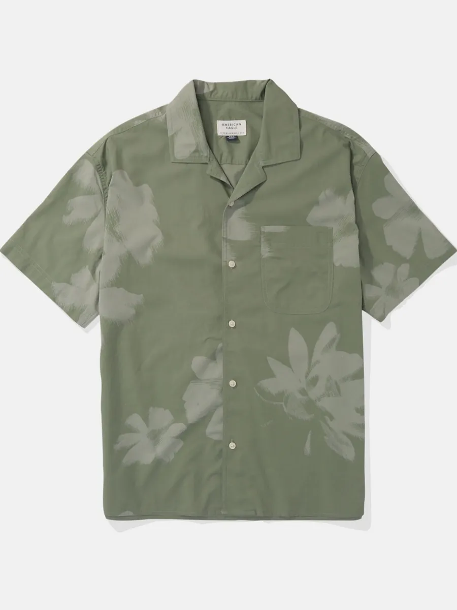 American Eagle MEN WENDY FLORAL SS OVERSIZED CAMP COLLAR COTTON RAYON 322 SHARP GREEN American Eagle MEN WENDY FLORAL SS OVERSIZED CAMP COLLAR COTTON RAYON 322 SHARP GREEN