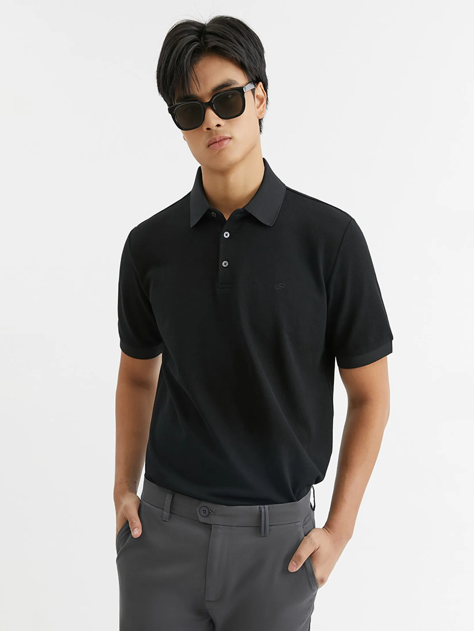DAPPER DAPPER DP Iconic Piqué Polo Shirt Black DAPPER DAPPER DP Iconic Piqué Polo Shirt Black