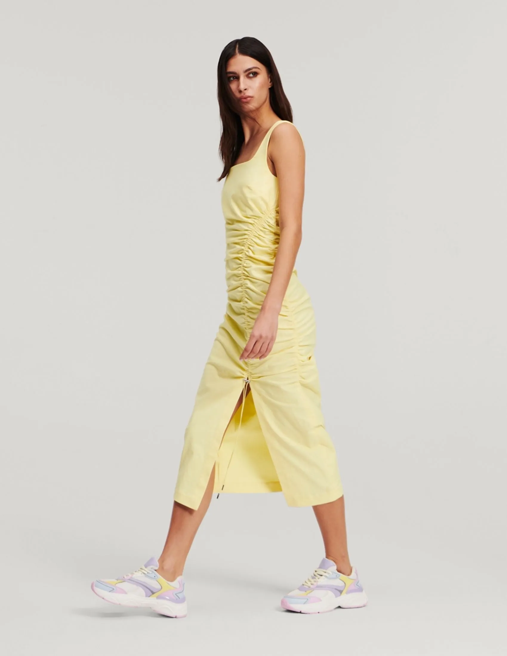 KARL LAGERFELD RTW-1 GATHERED STRETCH WOMEN DRESS ELFIN YELLOW