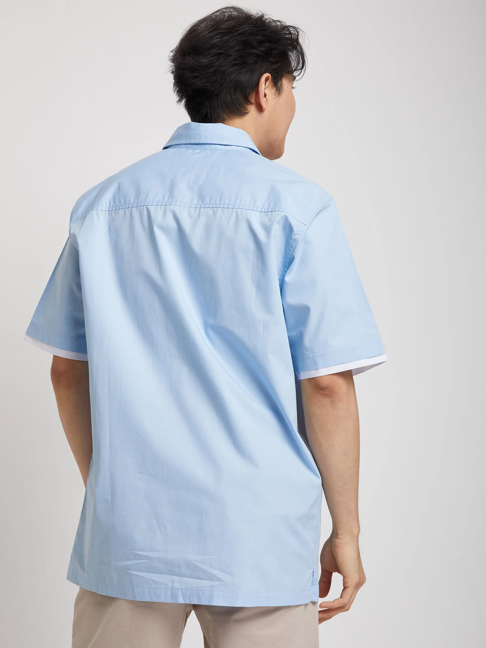 PACIFIC UNION Men Shirt Short Sleeve Oversize Tom and Jerry Light Blue