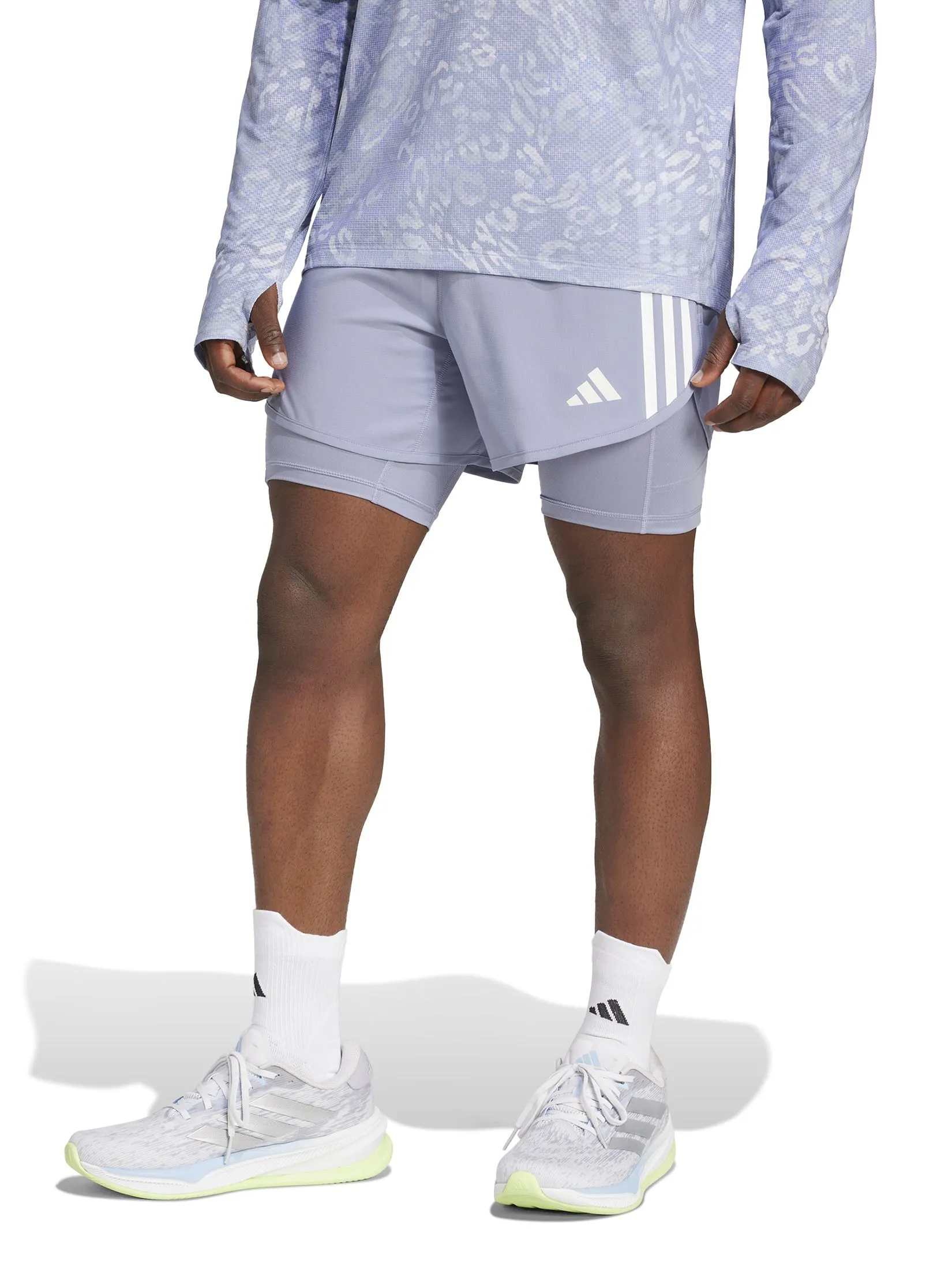 ADIDAS Men Shorts Own the Run 3-Stripes 2-in-1 Purple / Silver Violet ADIDAS Men Shorts Own the Run 3-Stripes 2-in-1 Purple / Silver Violet