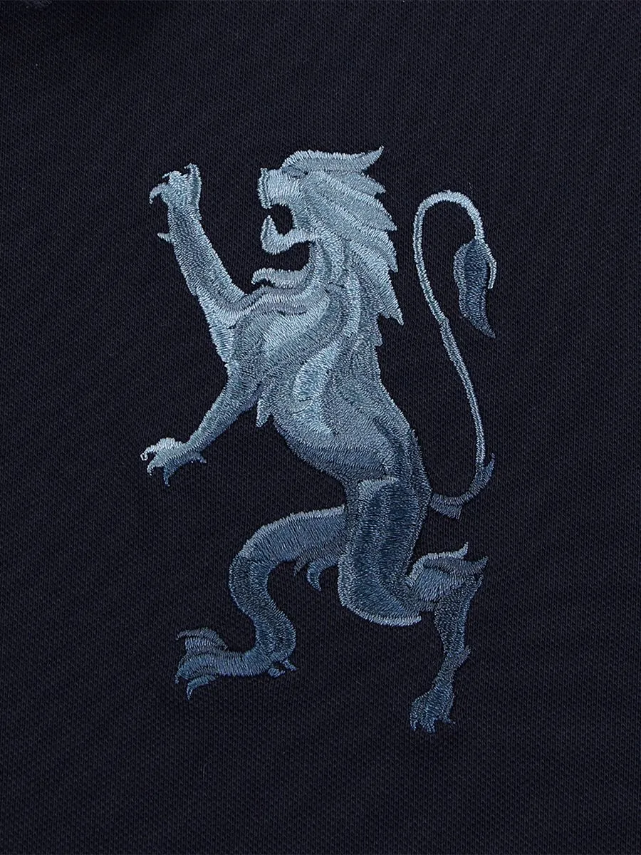GIORDANO Men's Lycra Pique Embroidery Polo (3D Lion)  Navy Blue GIORDANO Men's Lycra Pique Embroidery Polo (3D Lion)  Navy Blue