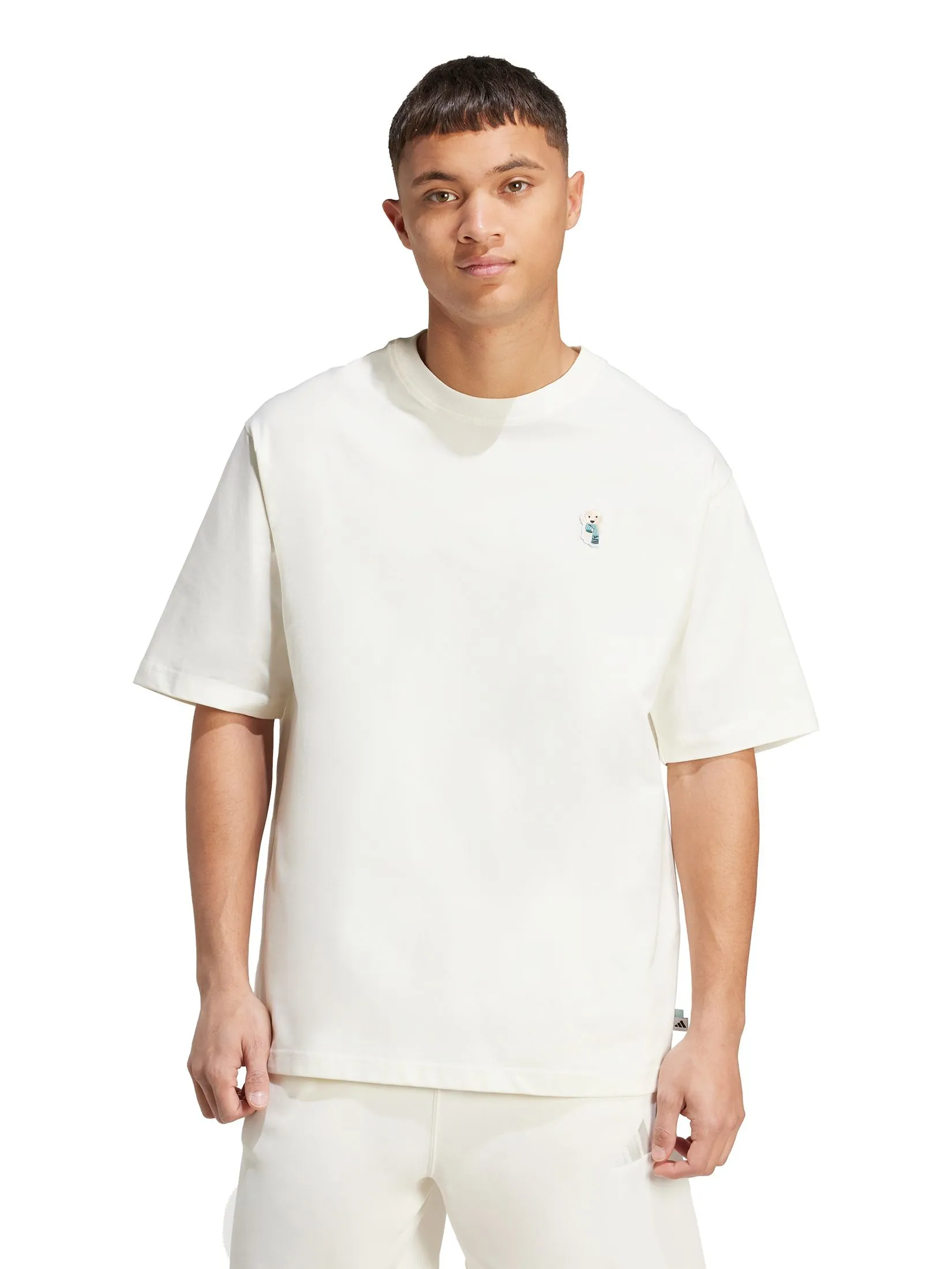 ADIDAS Men T-Shirt Graphic Dog Sock Patch Ivory ADIDAS Men T-Shirt Graphic Dog Sock Patch Ivory