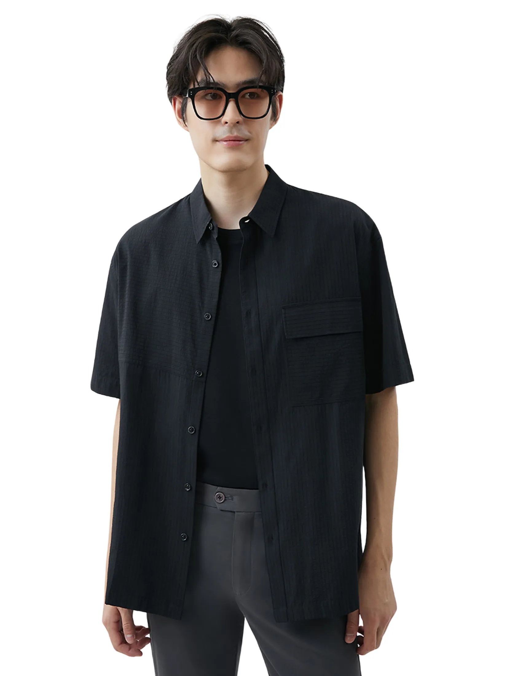 DAPPER DAPPER Black Striped Seersucker Shirt Black DAPPER DAPPER Black Striped Seersucker Shirt Black