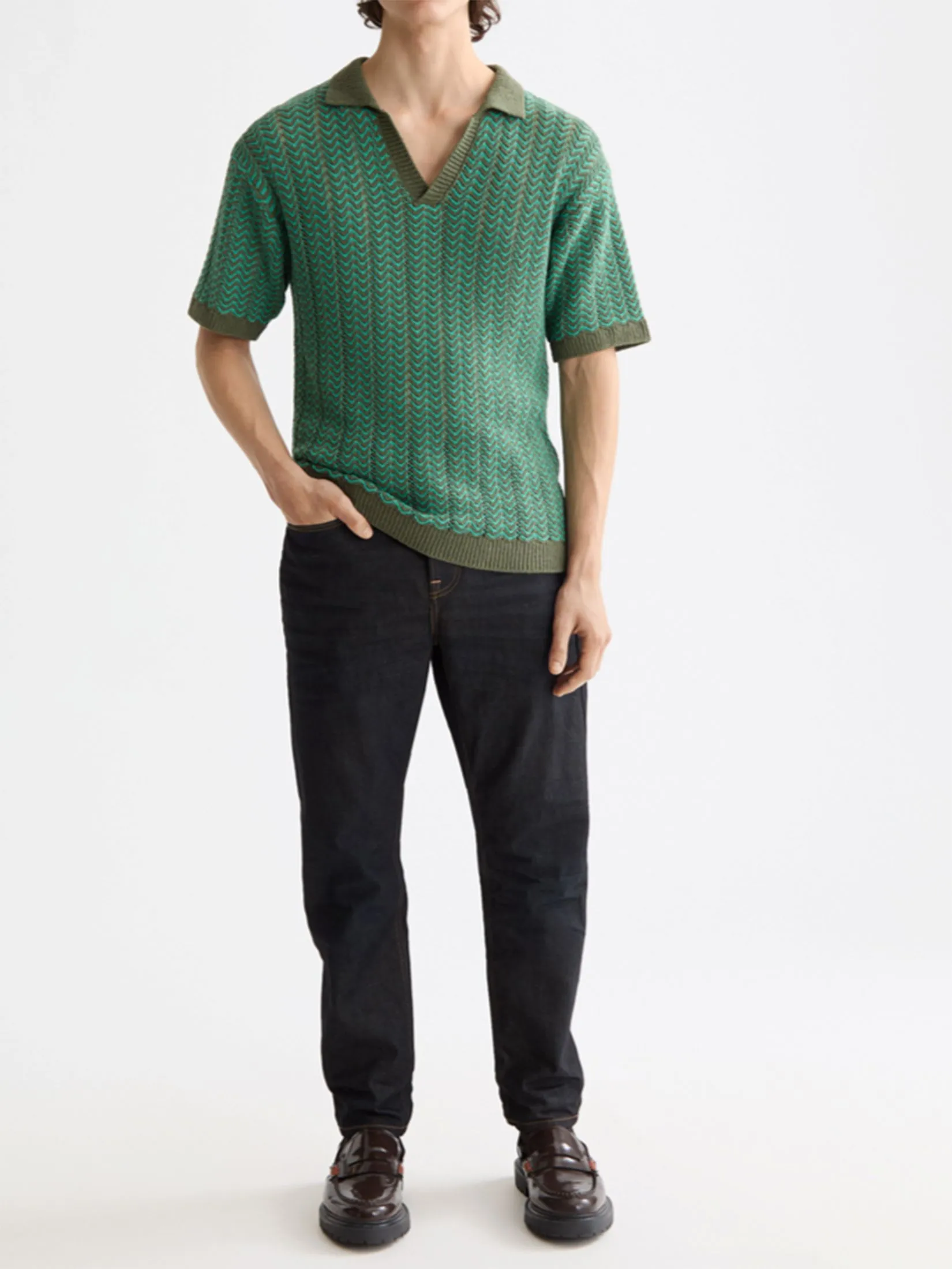 SCOTCH&SODA Men Polo V-Neck Open Structured Knitted SCOTCH&SODA Men Polo V-Neck Open Structured Knitted