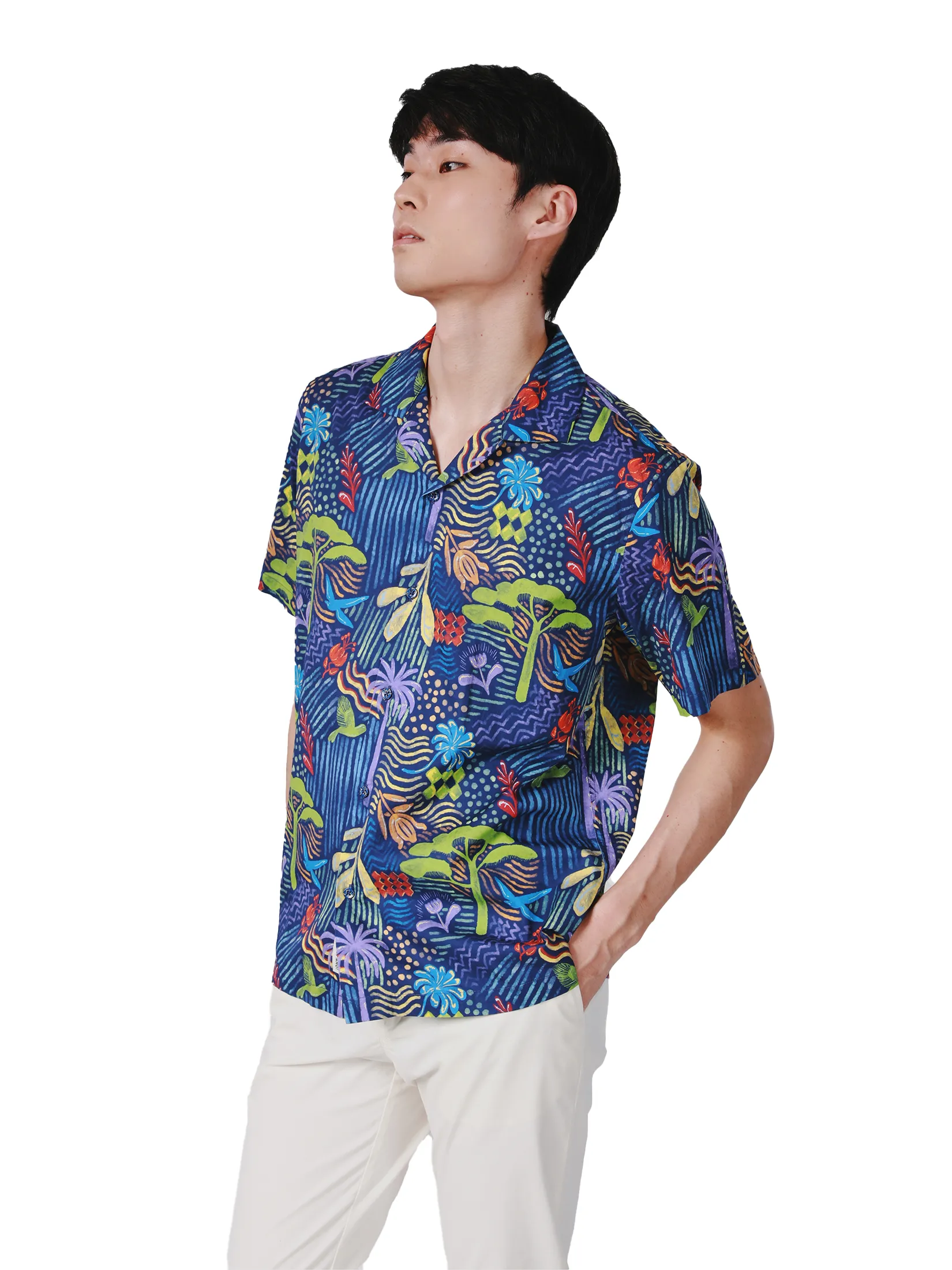 JOHN HENRY Men s Short Sleeves Hawaii Shirts (Relaxed Fit) SONGKRAN FESTIVAL Purple