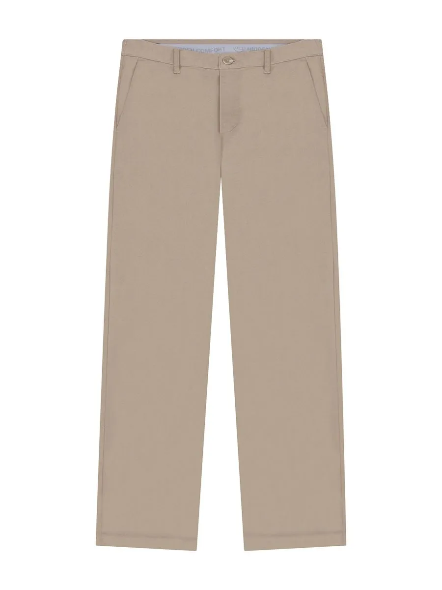 GIORDANO Men's Regular Easy Care Pants (180° Elastic Waistband) Woodsmoke Khaki