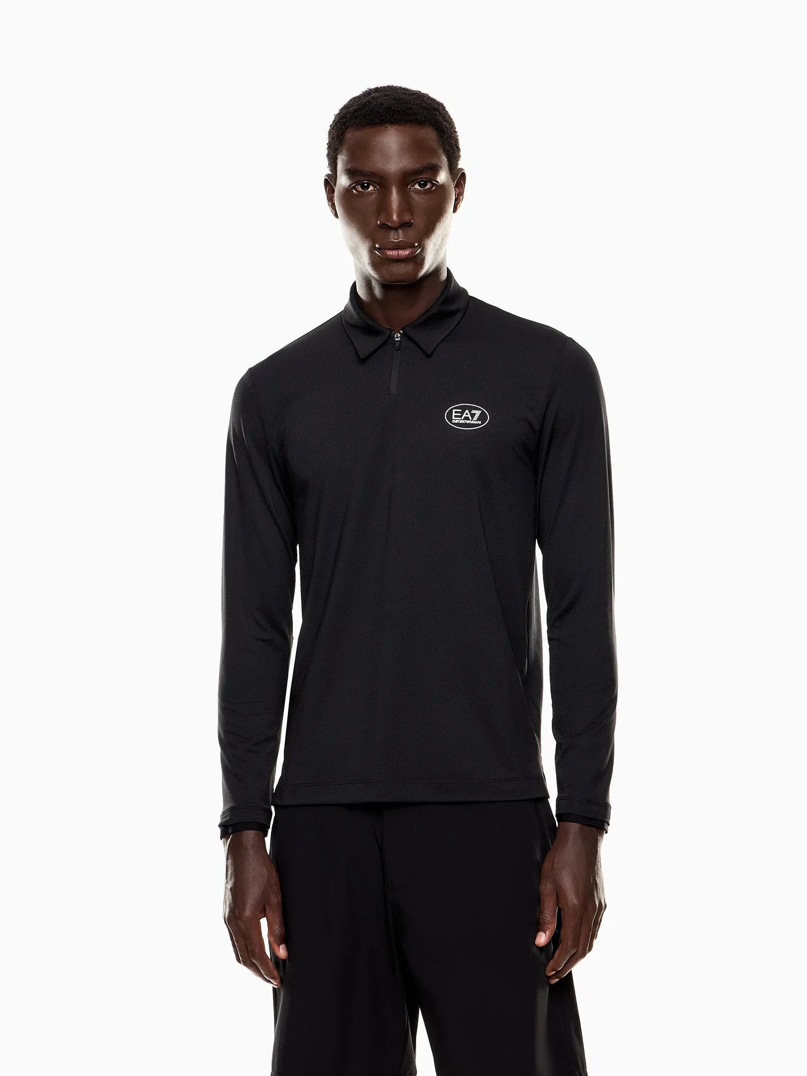 EA7 Men Polo Long Sleeves Chest Logo FW25 UB011 Black EA7 Men Polo Long Sleeves Chest Logo FW25 UB011 Black