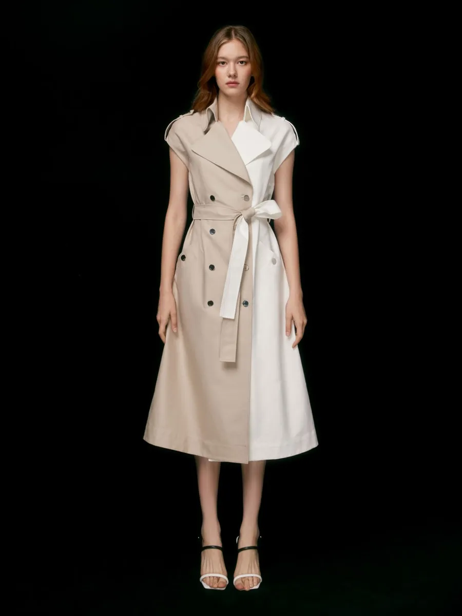ASAVA (AW23) Bicolored Women Trench Dress White ASAVA (AW23) Bicolored Women Trench Dress White