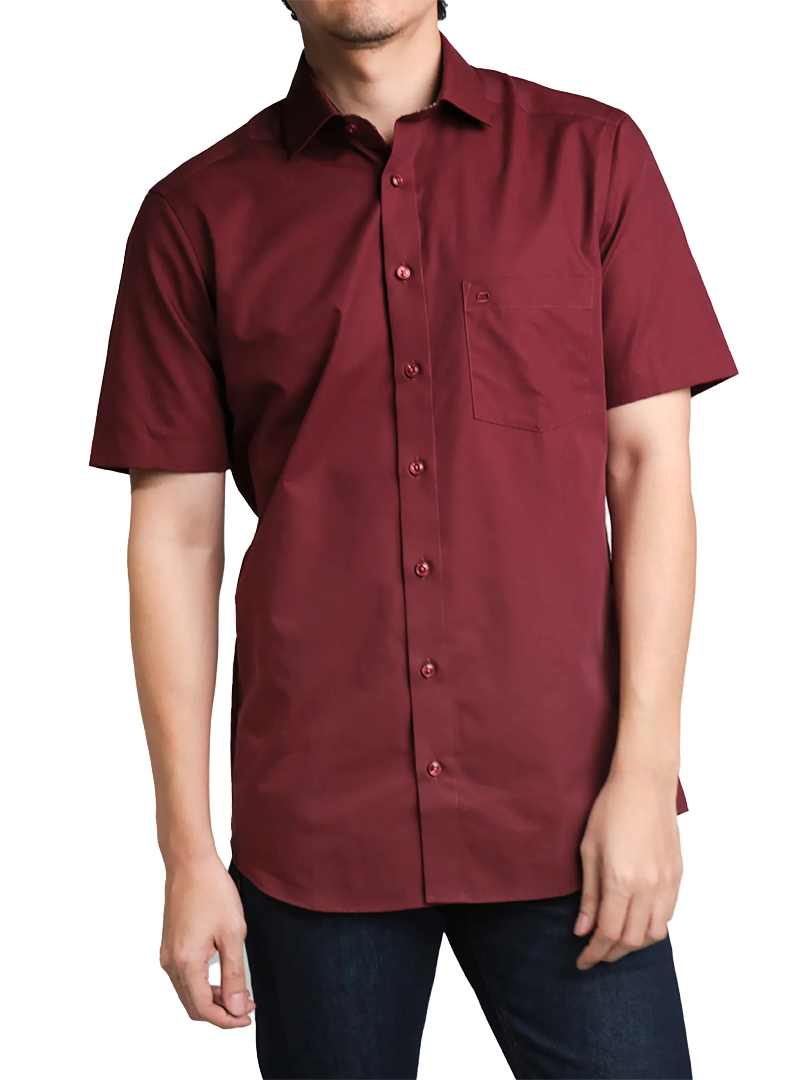 OLYMP MEN SHIRT SHORT SLEEVES CASUAL SHIRT MODERN FIT RED
