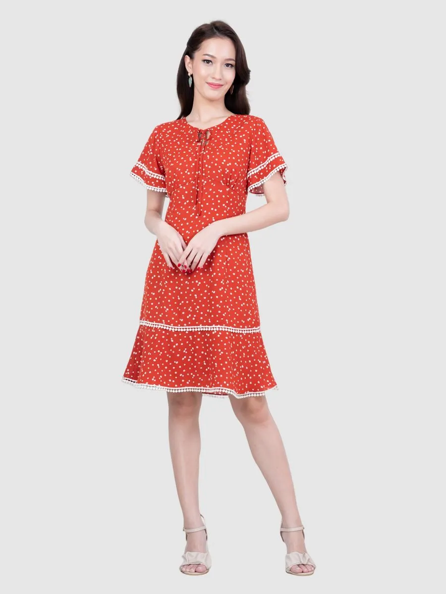 AMILA Women Dress Chiffon Dobby Orange AMILA Women Dress Chiffon Dobby Orange