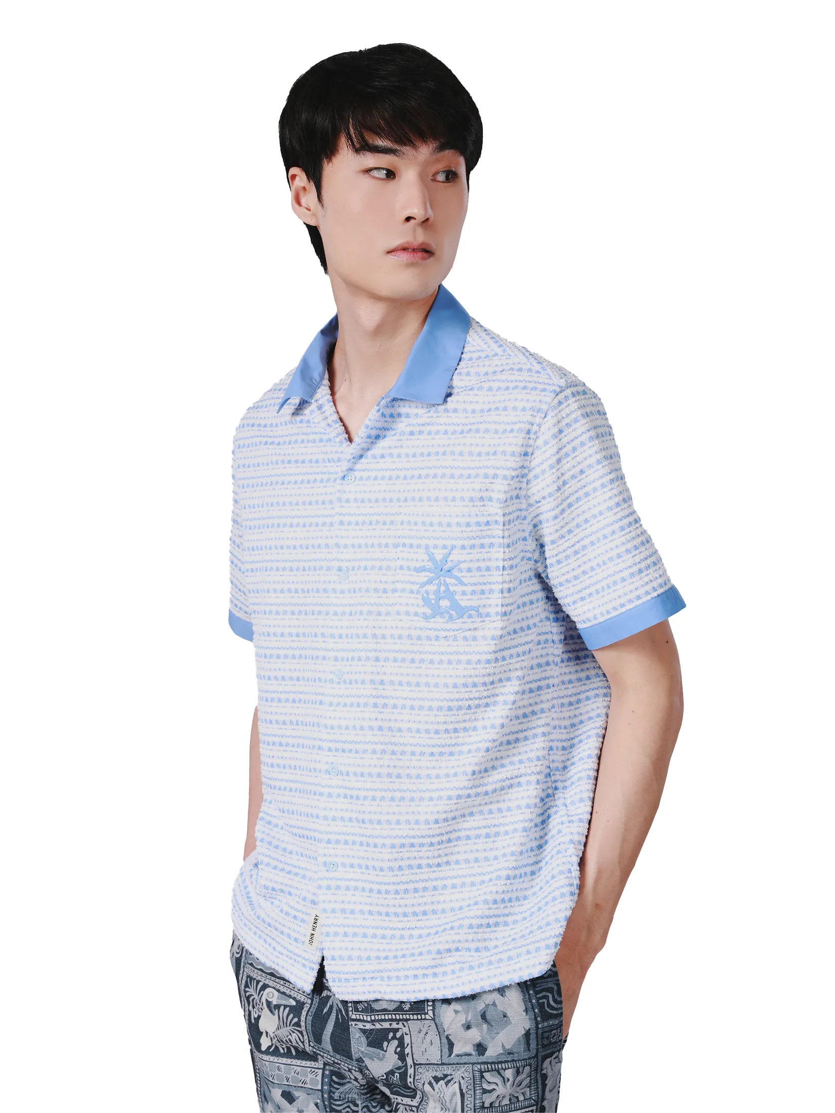 JOHN HENRY Men s Short Sleeves Hawaii Shirts (Relaxed Fit) SONGKRAN FESTIVAL Blue JOHN HENRY Men s Short Sleeves Hawaii Shirts (Relaxed Fit) SONGKRAN FESTIVAL Blue