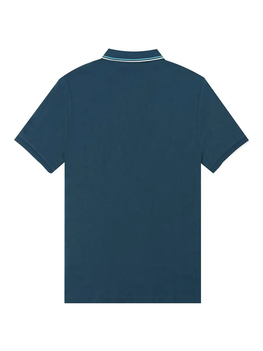 GIORDANO Men's Solid Cotton Lycra Short Sleeve Tapered Polo Mallard Blue GIORDANO Men's Solid Cotton Lycra Short Sleeve Tapered Polo Mallard Blue