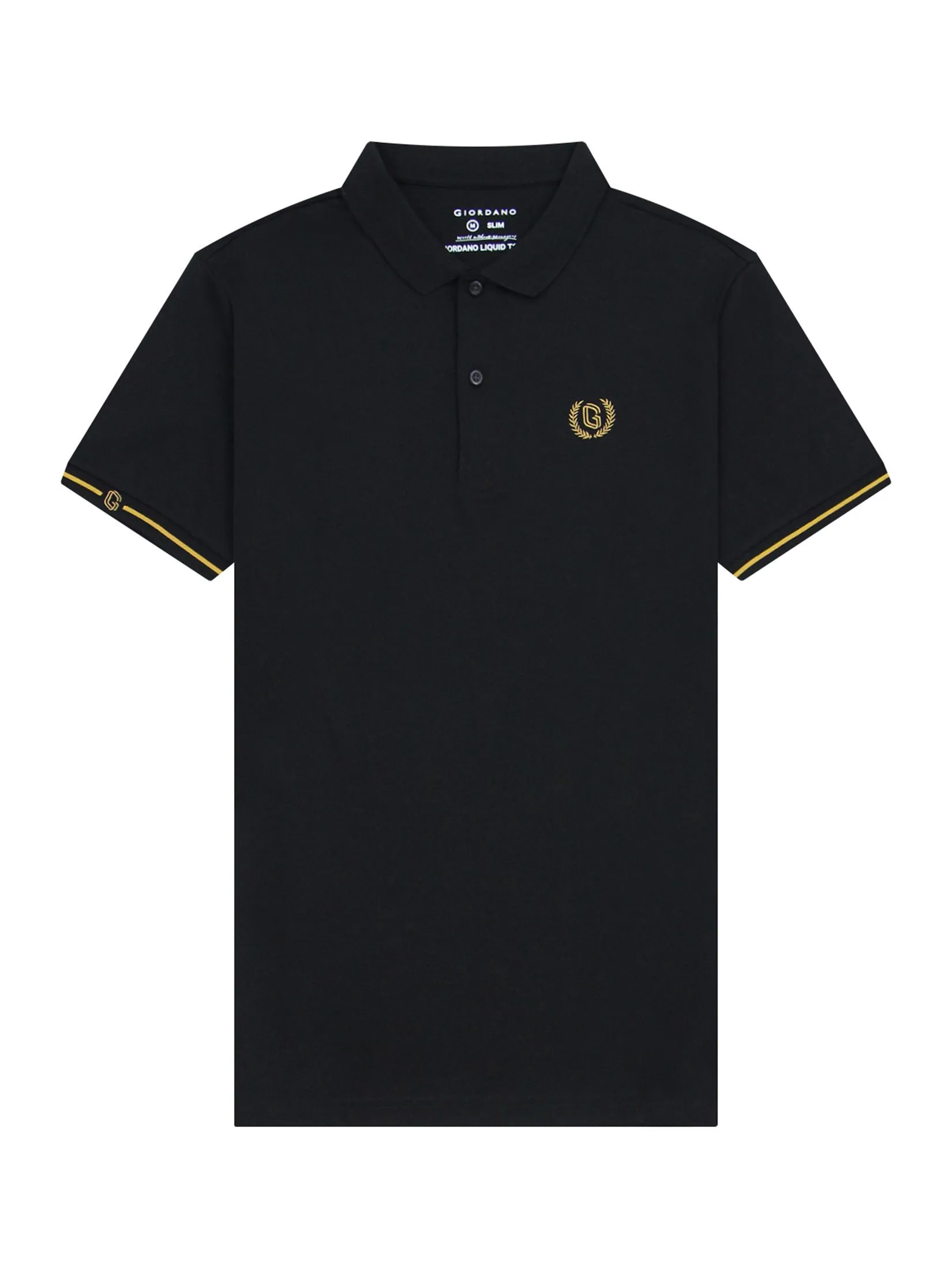 GIORDANO Men's Slim Interlock Plain Polo (Liquid Touch) Signature Black GIORDANO Men's Slim Interlock Plain Polo (Liquid Touch) Signature Black