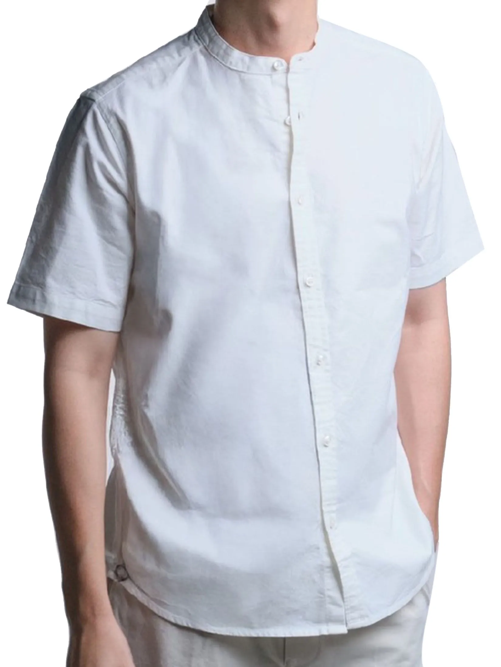 Era-won MEN'S OXFORD SHORT-SLEEVED MANDARIN COLLAR REGULAR FIT WHITE Era-won MEN'S OXFORD SHORT-SLEEVED MANDARIN COLLAR REGULAR FIT WHITE