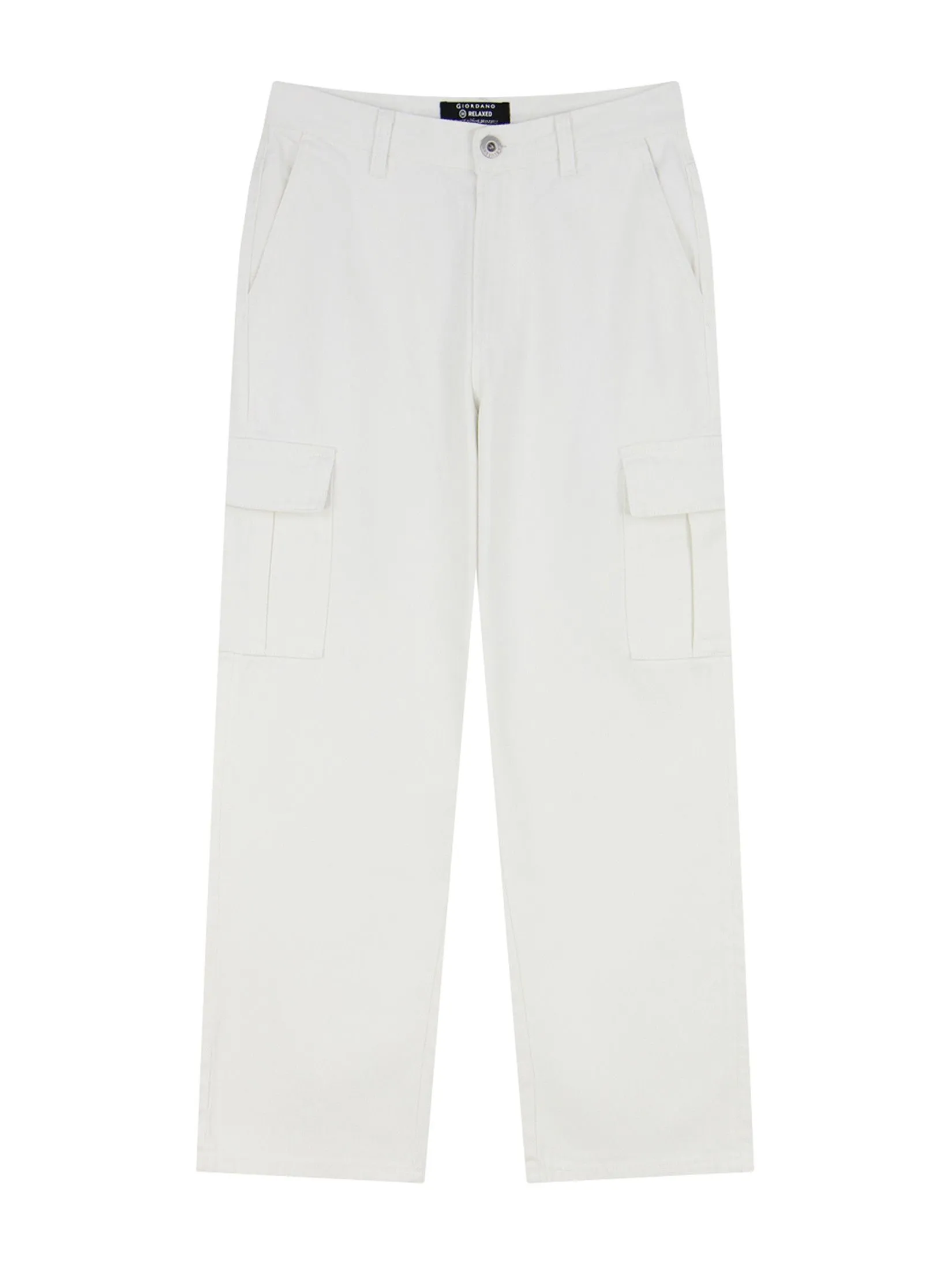 GIORDANO Men's Relaxed Denim Cargo Pants (Blue Classics) White Denim GIORDANO Men's Relaxed Denim Cargo Pants (Blue Classics) White Denim
