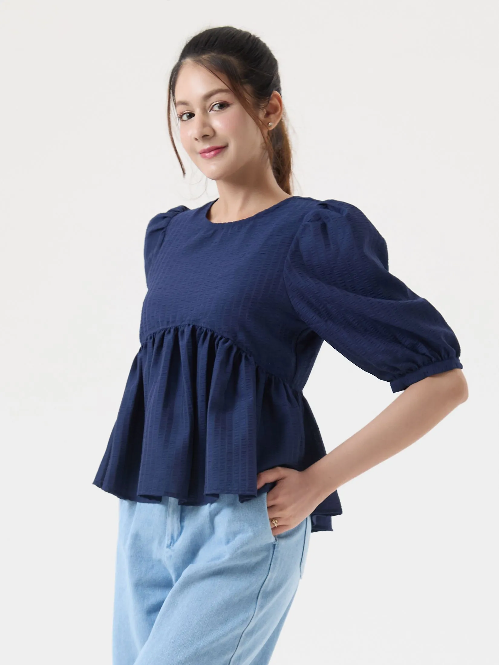 EP Peplum Blouse Woman Navy Blue EP Peplum Blouse Woman Navy Blue