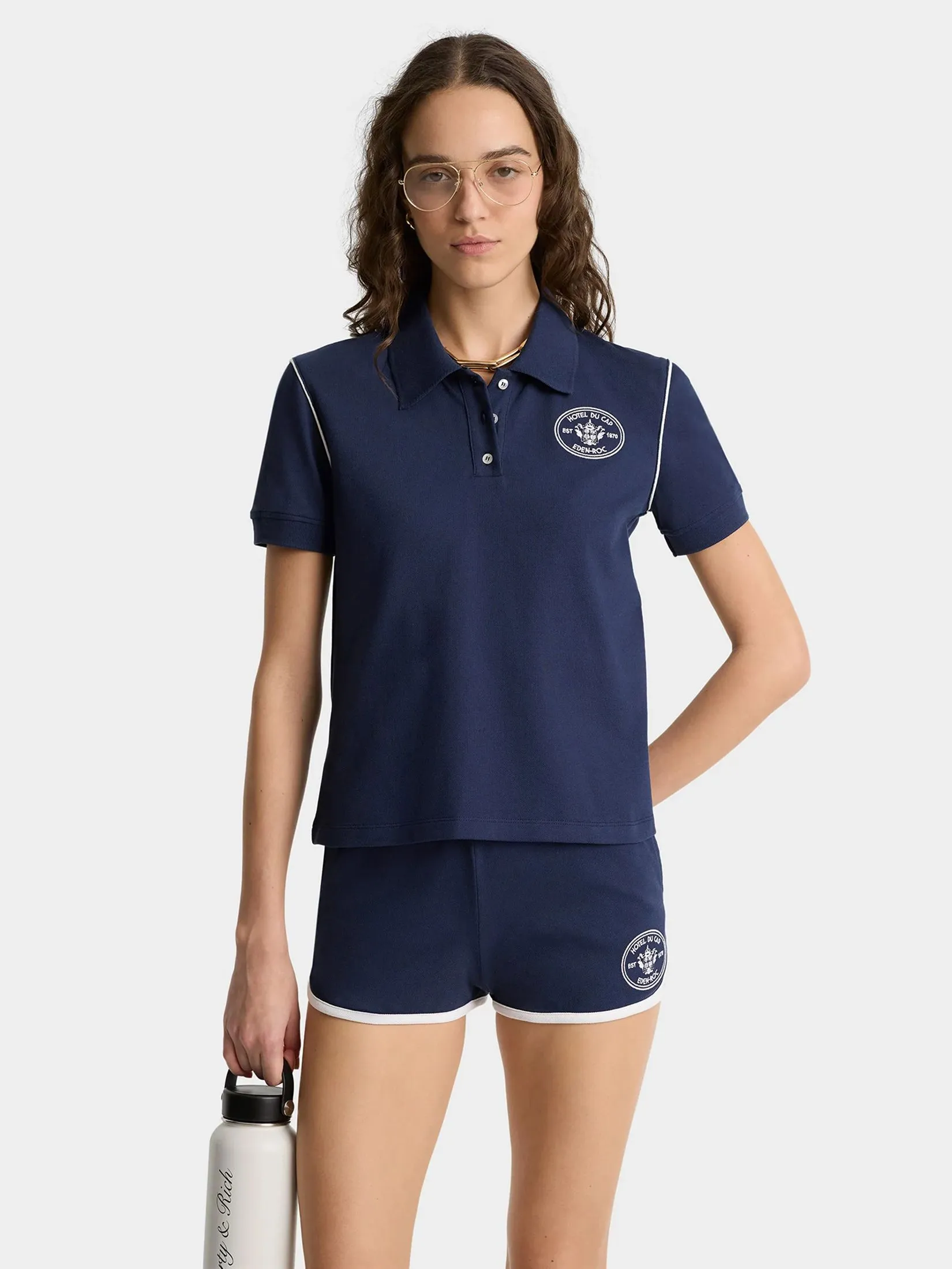 SPORTY & RICH Unisex Polo Eden Crest Embroidered Pique SPORTY & RICH Unisex Polo Eden Crest Embroidered Pique