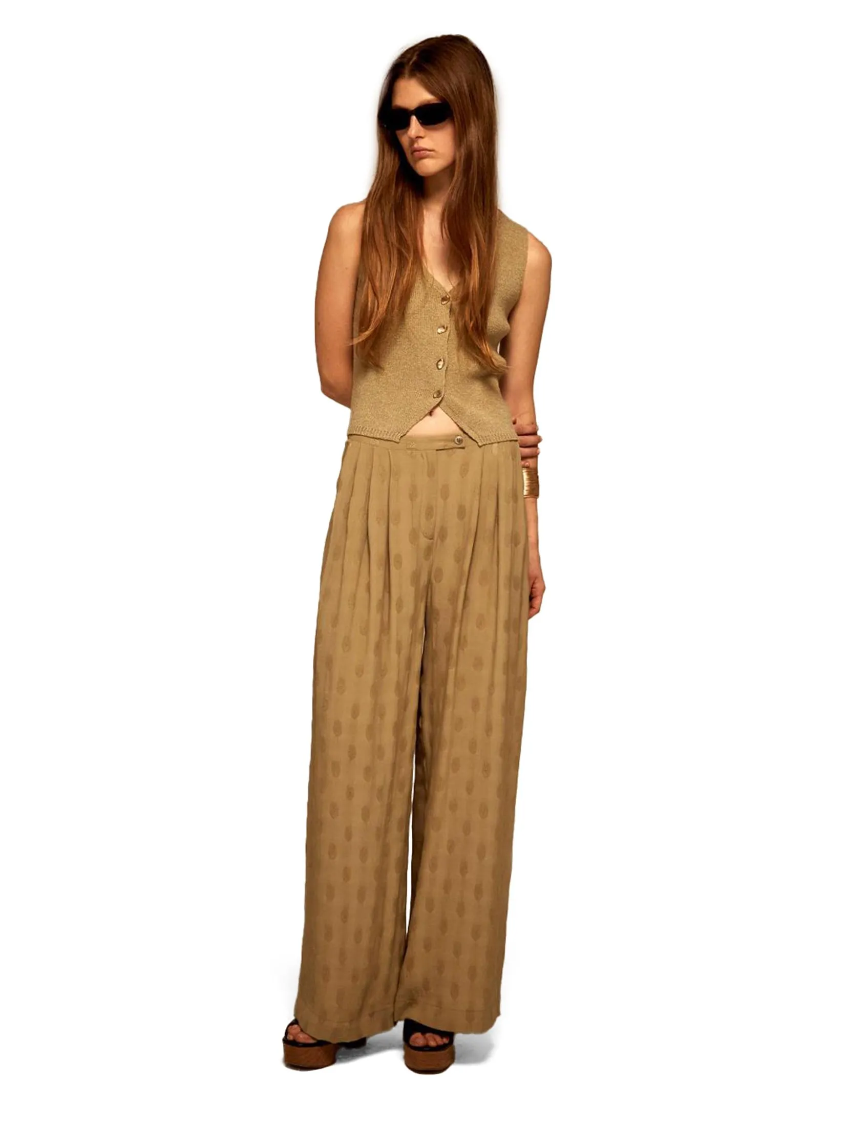 SFERA Women Trousers Fluid Jacquard Khaki Green SFERA Women Trousers Fluid Jacquard Khaki Green