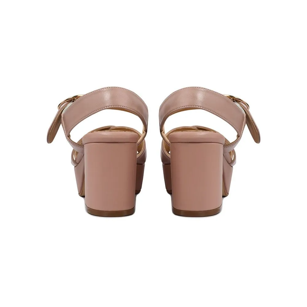 Sirena Pink Leather Sandals Open Toe Blocked Heel 2.7 inch Anna Sirena Pink Leather Sandals Open Toe Blocked Heel 2.7 inch Anna