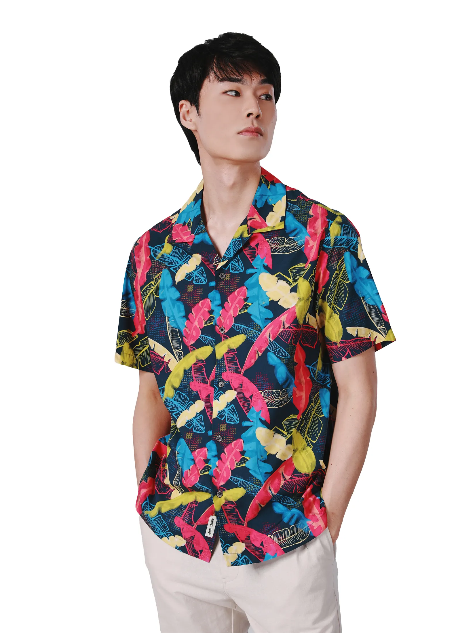JOHN HENRY Men s Short Sleeves Hawaii Shirts (Relaxed Fit) SONGKRAN FESTIVAL Navy JOHN HENRY Men s Short Sleeves Hawaii Shirts (Relaxed Fit) SONGKRAN FESTIVAL Navy