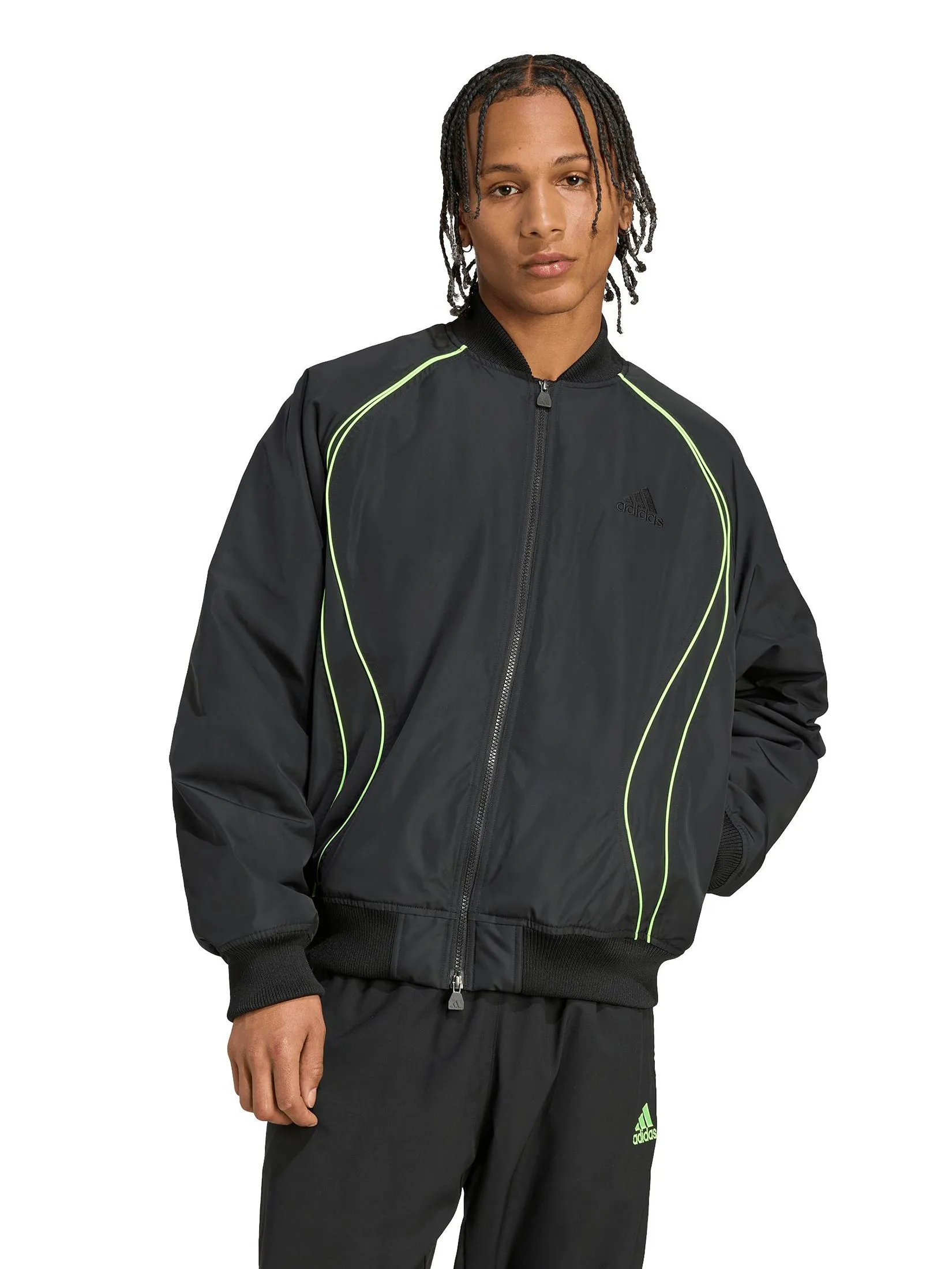 ADIDAS Men Jacket Teamgeist Padded JX4082 Black / Signal Green ADIDAS Men Jacket Teamgeist Padded JX4082 Black / Signal Green