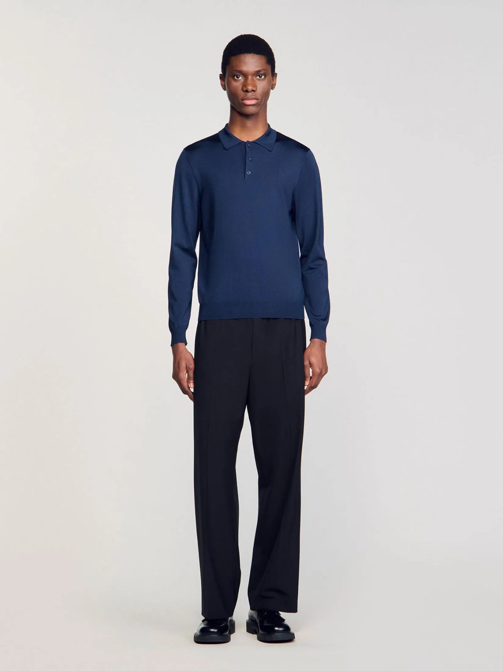 SANDRO Rib Knit Polo Shirt SANDRO Rib Knit Polo Shirt