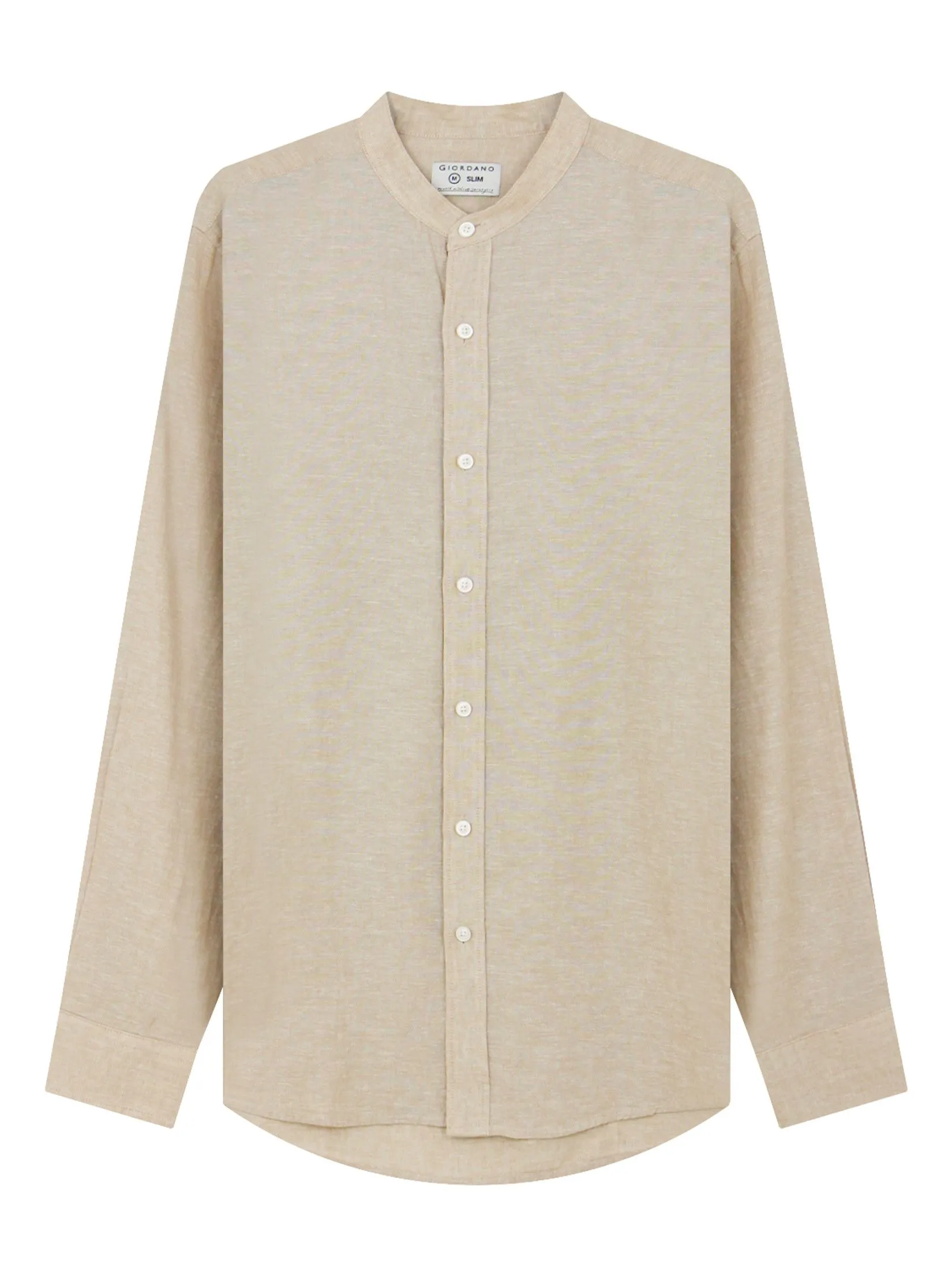GIORDANO Men's Slim Mandarin Collar Linen Shirt Crockery khaki GIORDANO Men's Slim Mandarin Collar Linen Shirt Crockery khaki