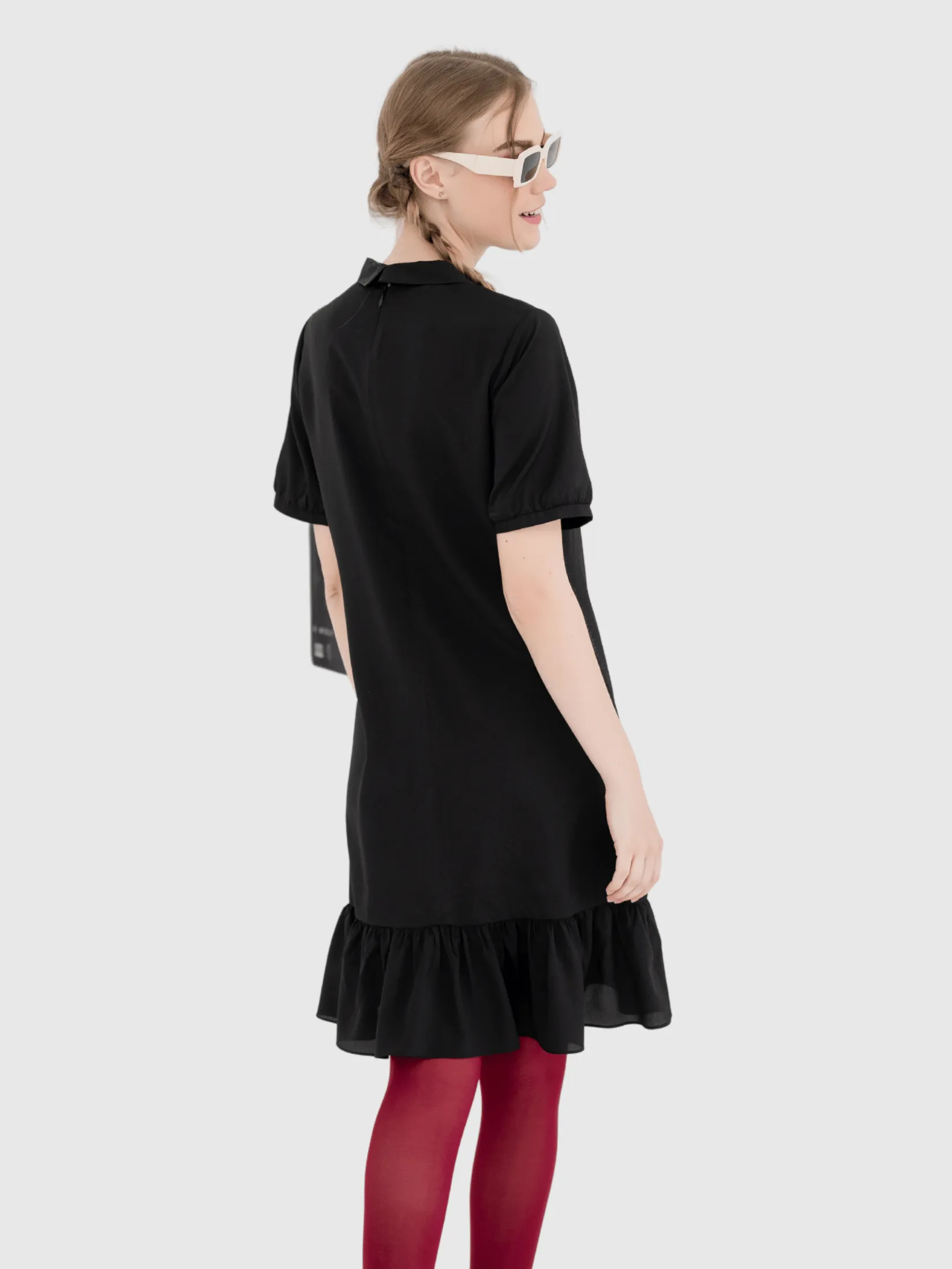 AMILA Women Dress Short Sleeves Dobby Black AMILA Women Dress Short Sleeves Dobby Black
